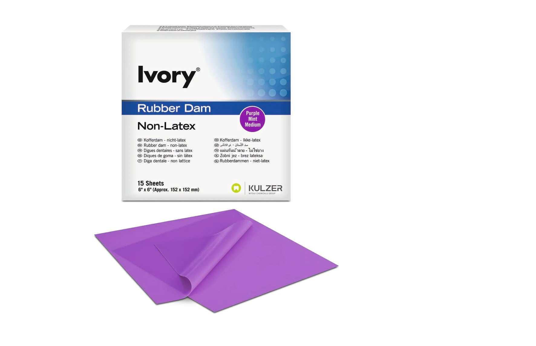 Ivory Non-Latex Rubber Dam, 6 x 6 Medium, Purple, 15/Box, 66094057