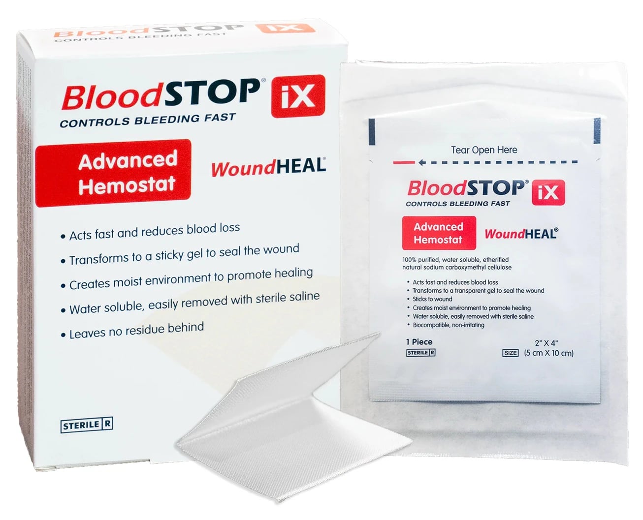 BloodSTOP iX Hemostatic Water-Based Gel Dressing, 2" x 4", Box of 12
