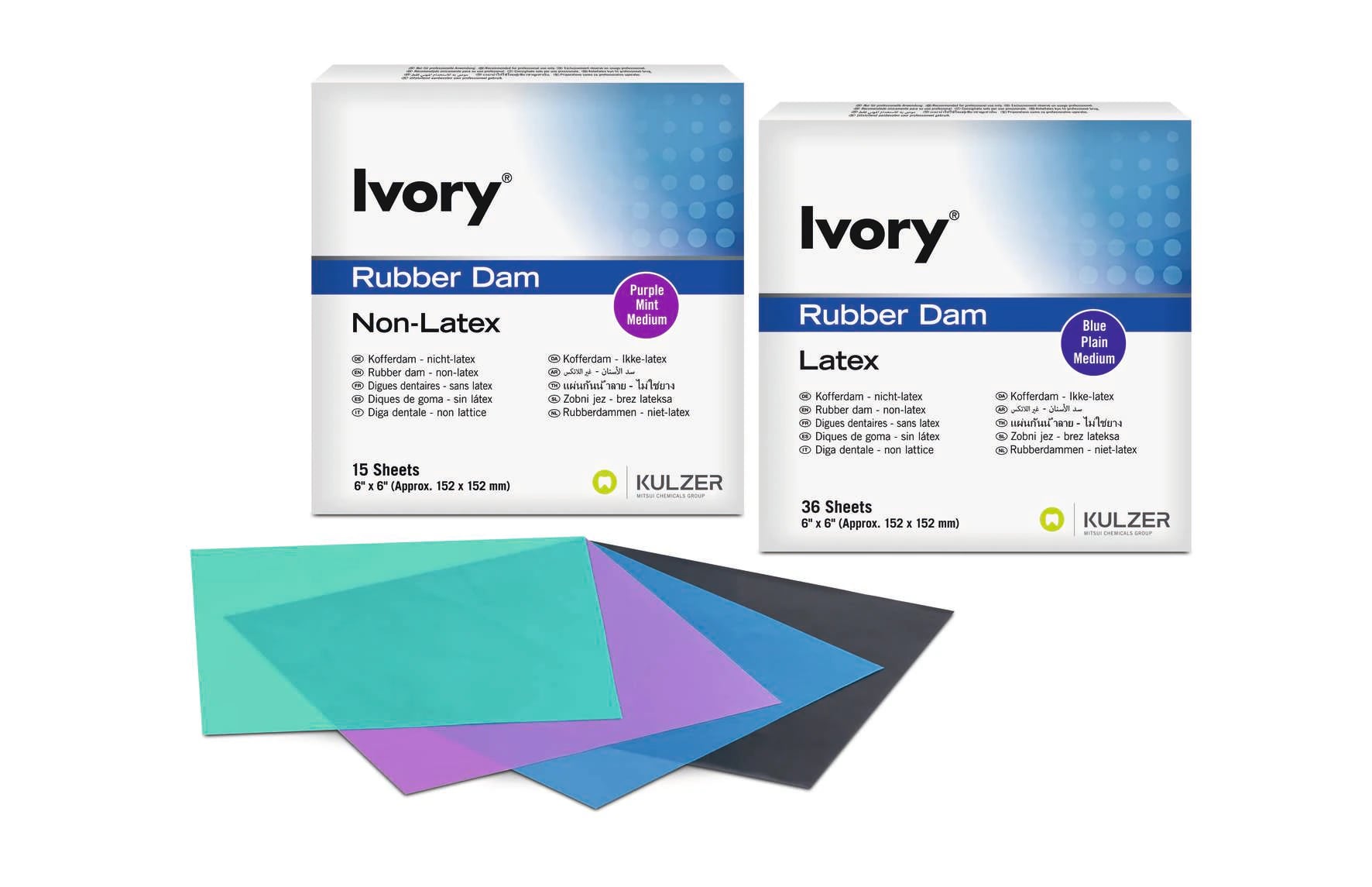 Ivory Rubber Dam, 6 x 6 Medium, Blue, Latex, 36/Box, 66094053