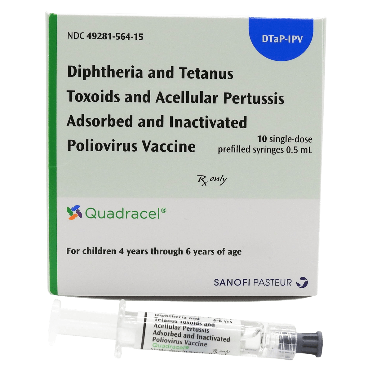 Quadracel DTaP/Polio Injectable, 0.5mL Prefilled Syringe, 10/Box