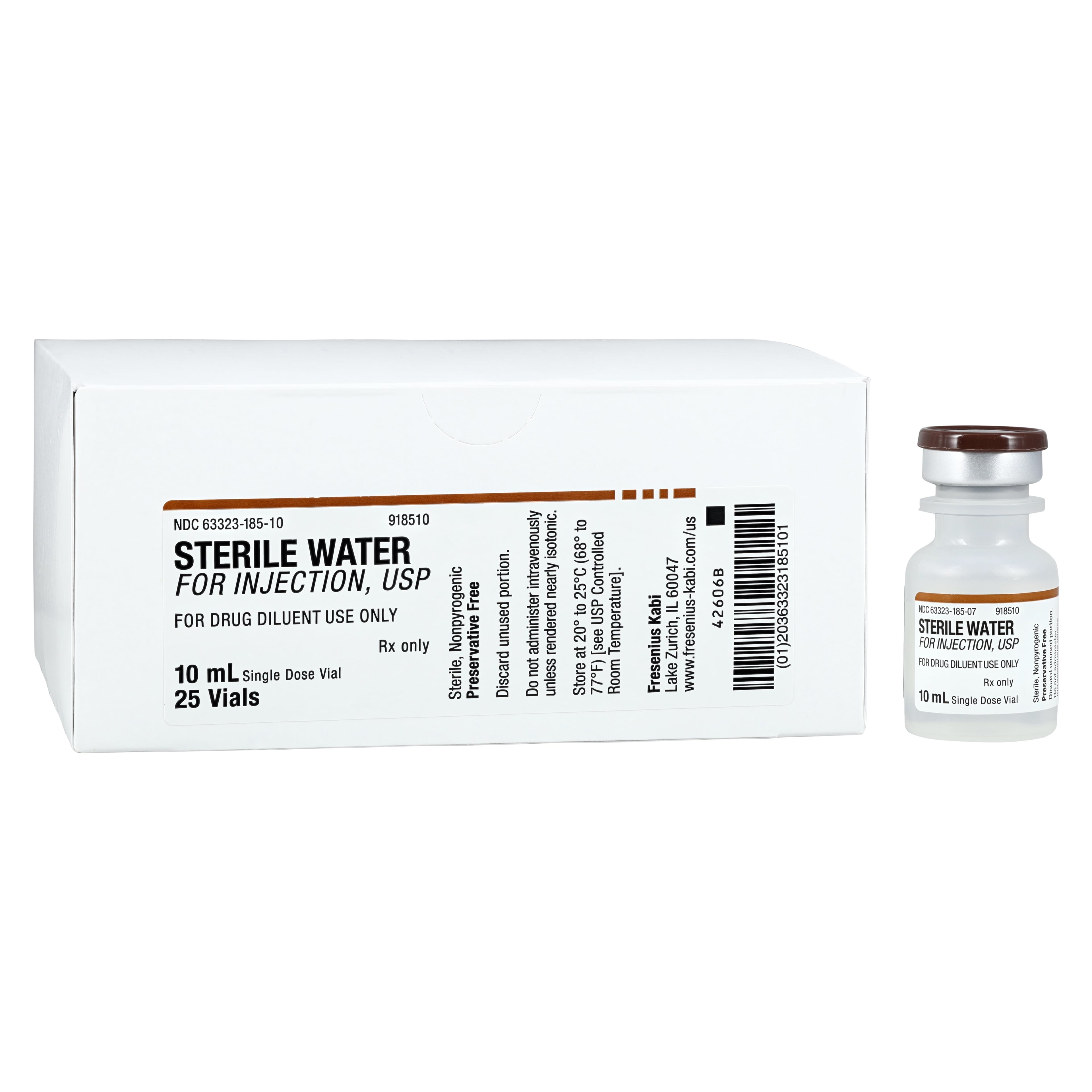 Water for Injection, Sterile, Preservative Free, SDV 10mL, 25/Package