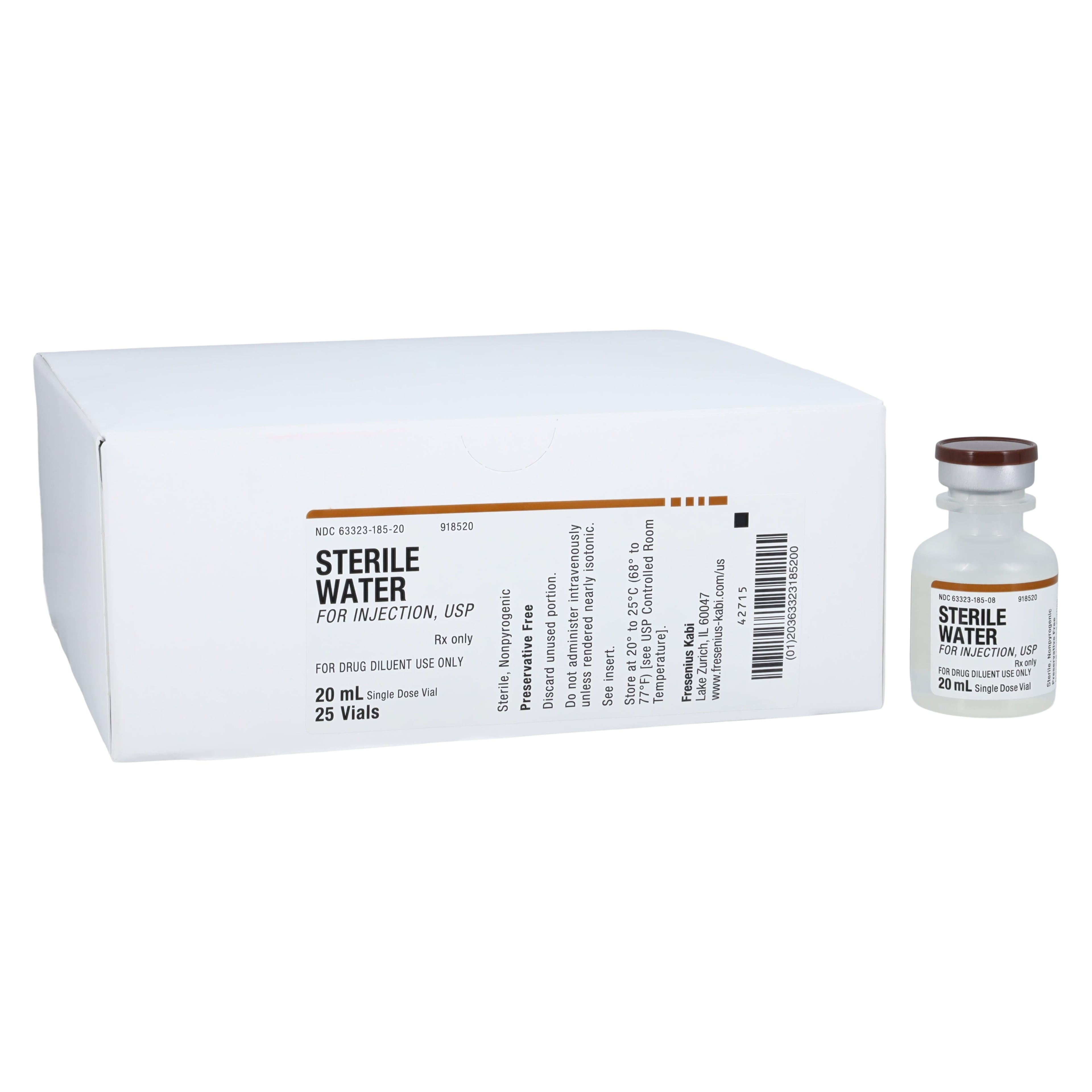 Fresenius Kabi Sterile Water for Injection, USP, Preservative Free, 20 mL Single-Dose Vial, 25/Pk