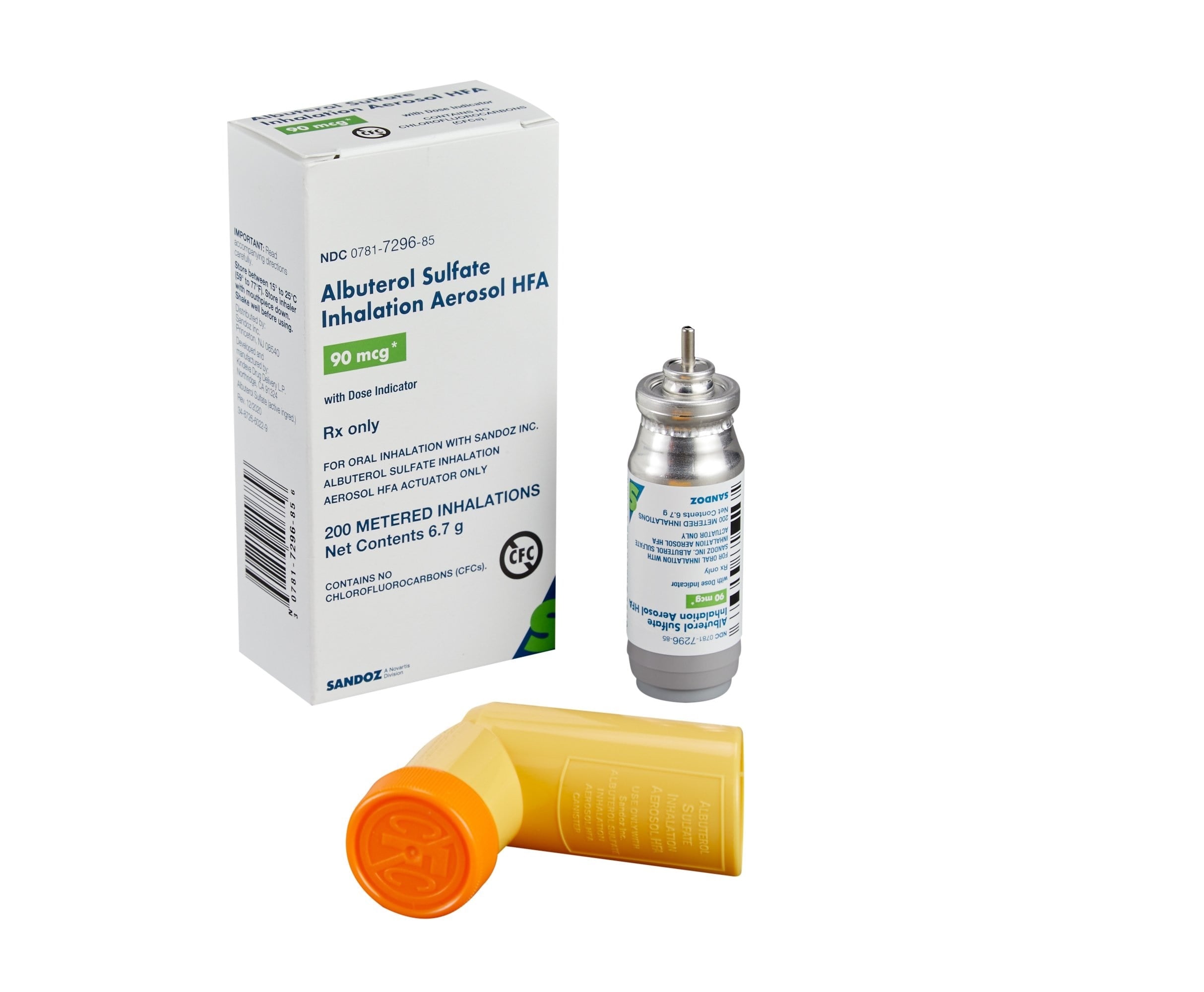 Albuterol Sulfate HFA Inhalation Aerosol, 90 mcg, Metered Dose Inhaler, 200 Doses, 6.7g, Sandoz