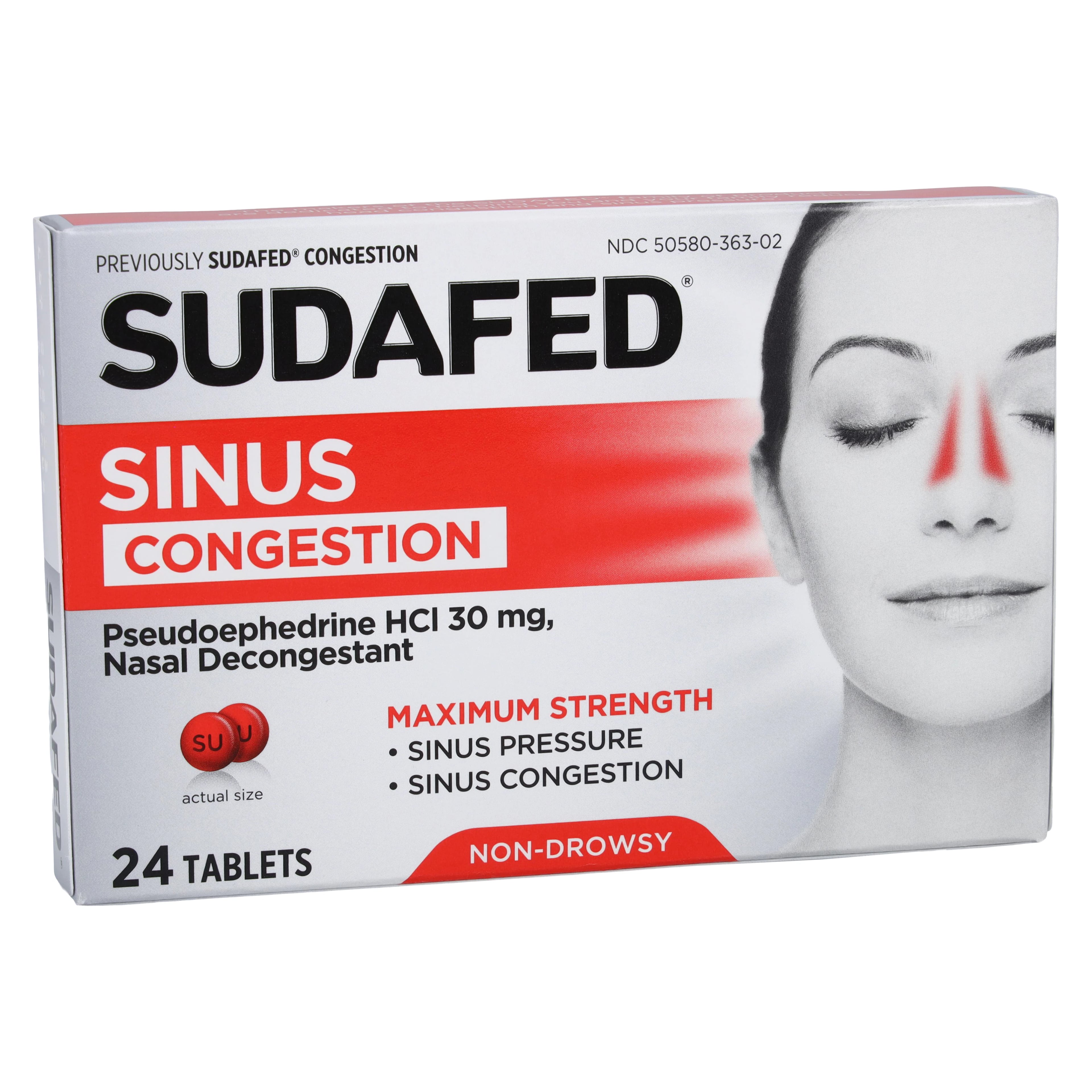 Sudafed Sinus/Congestion Tablets, 30mg, 24/Box