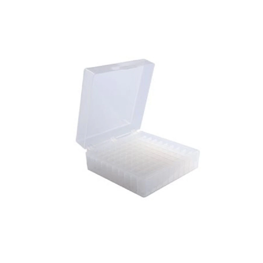 Heathrow Scientific Microtube Storage Box, 100-Well, for 1.5/2mL Tubes, Natural, Autoclavable, Snap Lid, 5/Pack