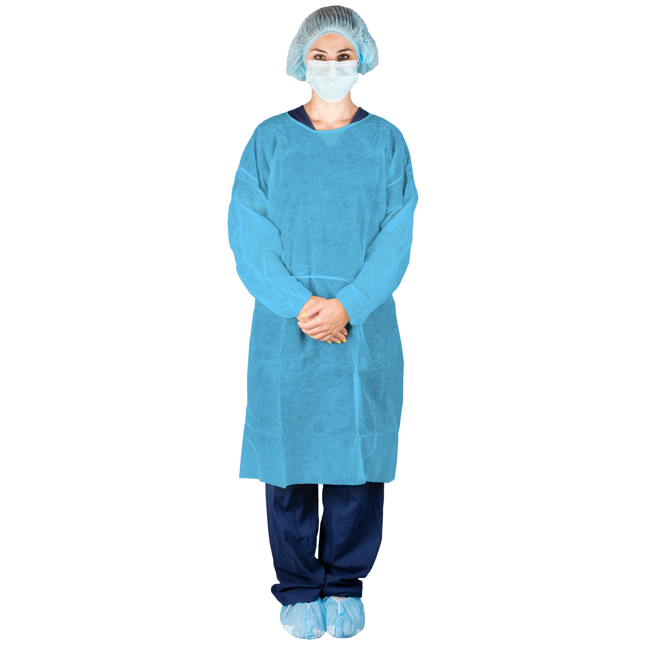 Dukal Isolation Gown, Spunbonded Polypropylene with PE Coating, Blue, Non-Sterile, Universal Size, 50/Case, 303BL