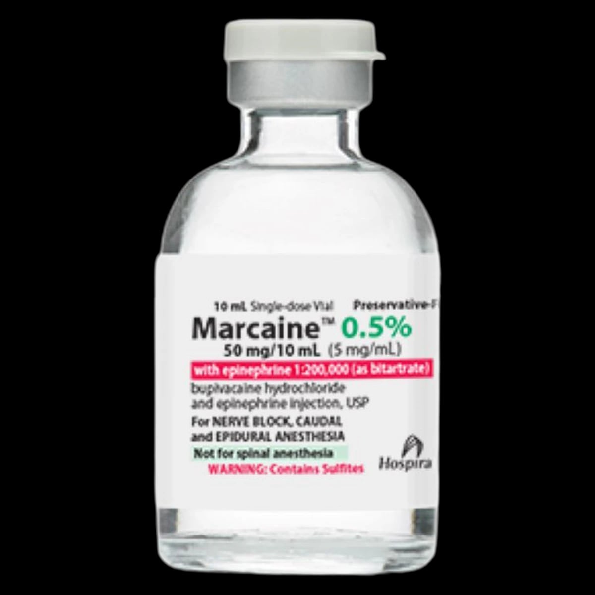 Marcaine with Epinephrine Injection 0.5% 1:200,000, Preservative Free, SDV 10mL, 10/Package