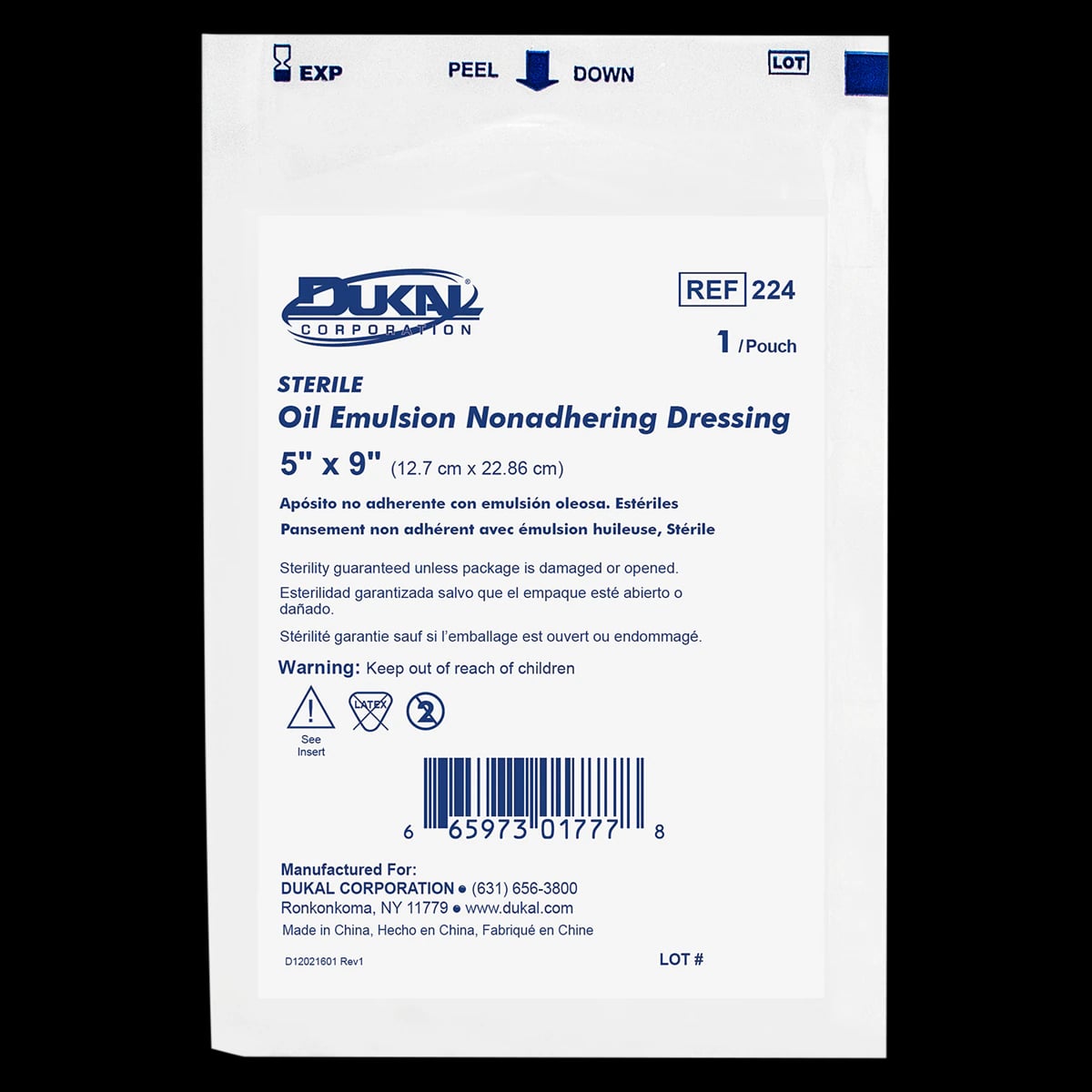 Dukal Gauze Oil Emulsion Dressing, Sterile, Non-Adherent, 5" x 9", Latex-Free
