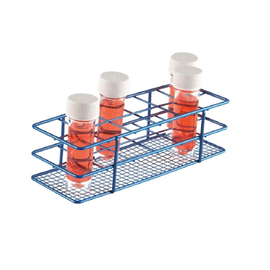 Heathrow Scientific Coated Wire Test Tube Rack, 12 Wells, Blue, 8.3 x 3.14 x 2.36 in