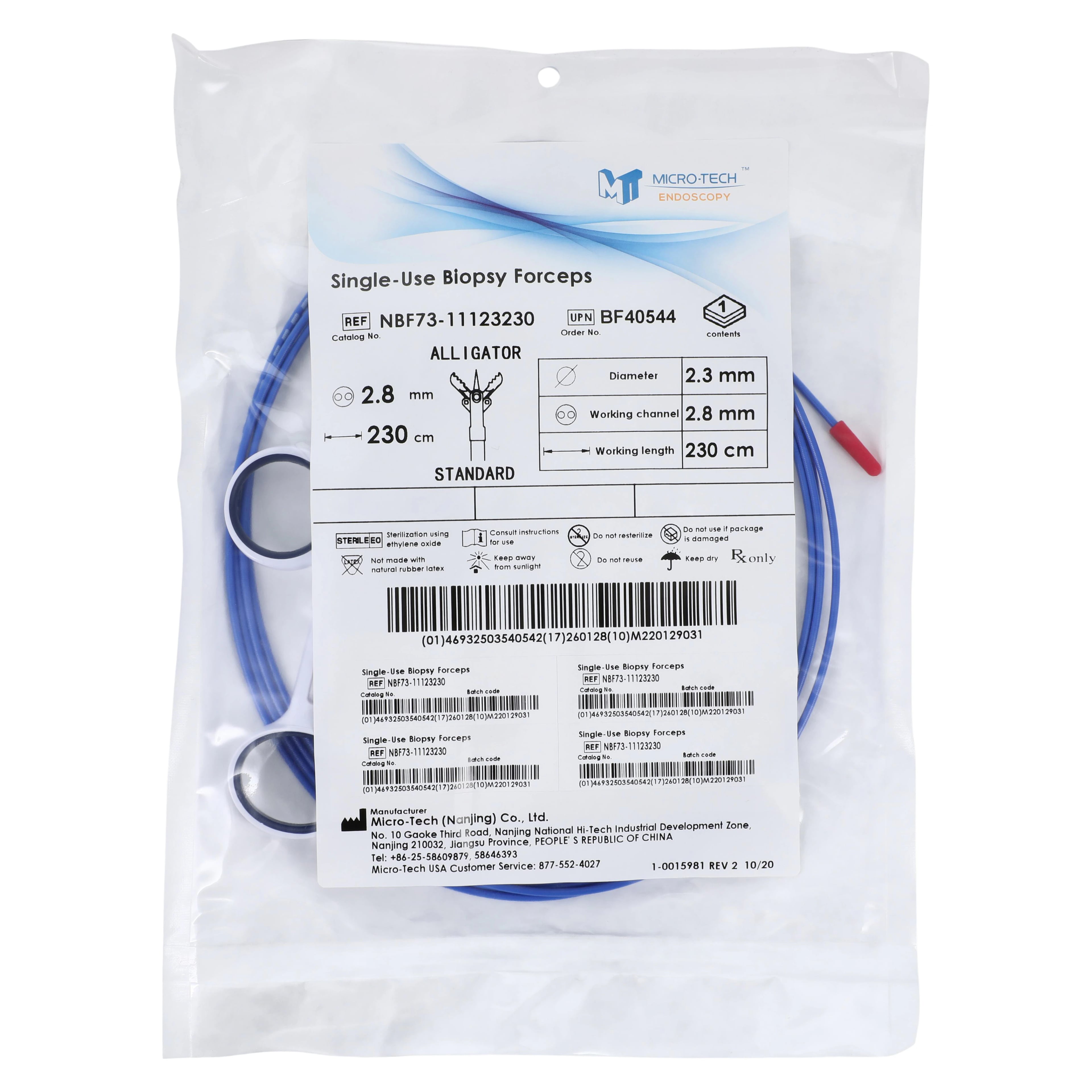 Micro-Tech Endoscopy Alligator Jaw Biopsy Forceps, Single-Use, 230cm Working Length, 50/Box