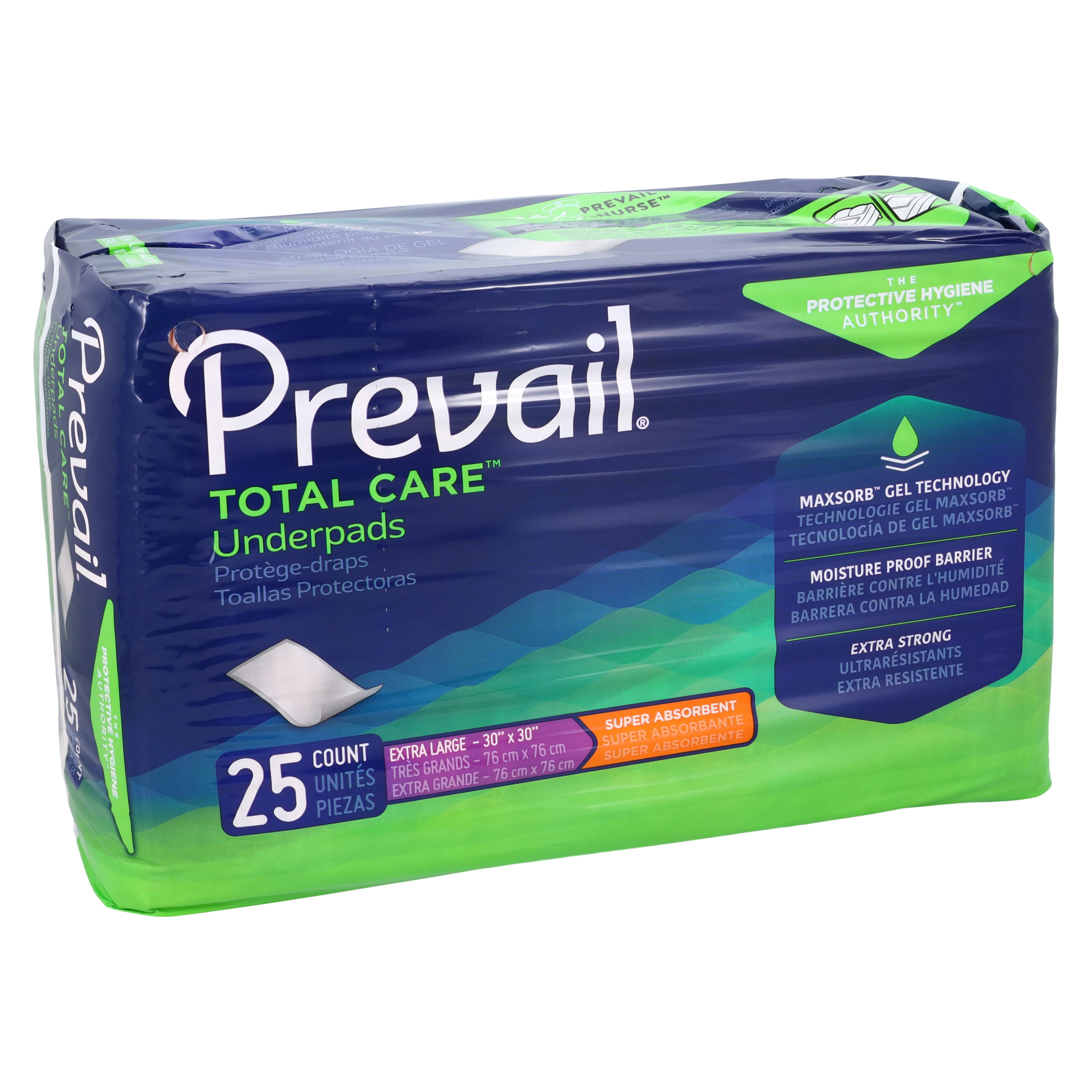 Prevail Incontinence Underpad, Super, 30" x 30", Polymer Core, 100/Case
