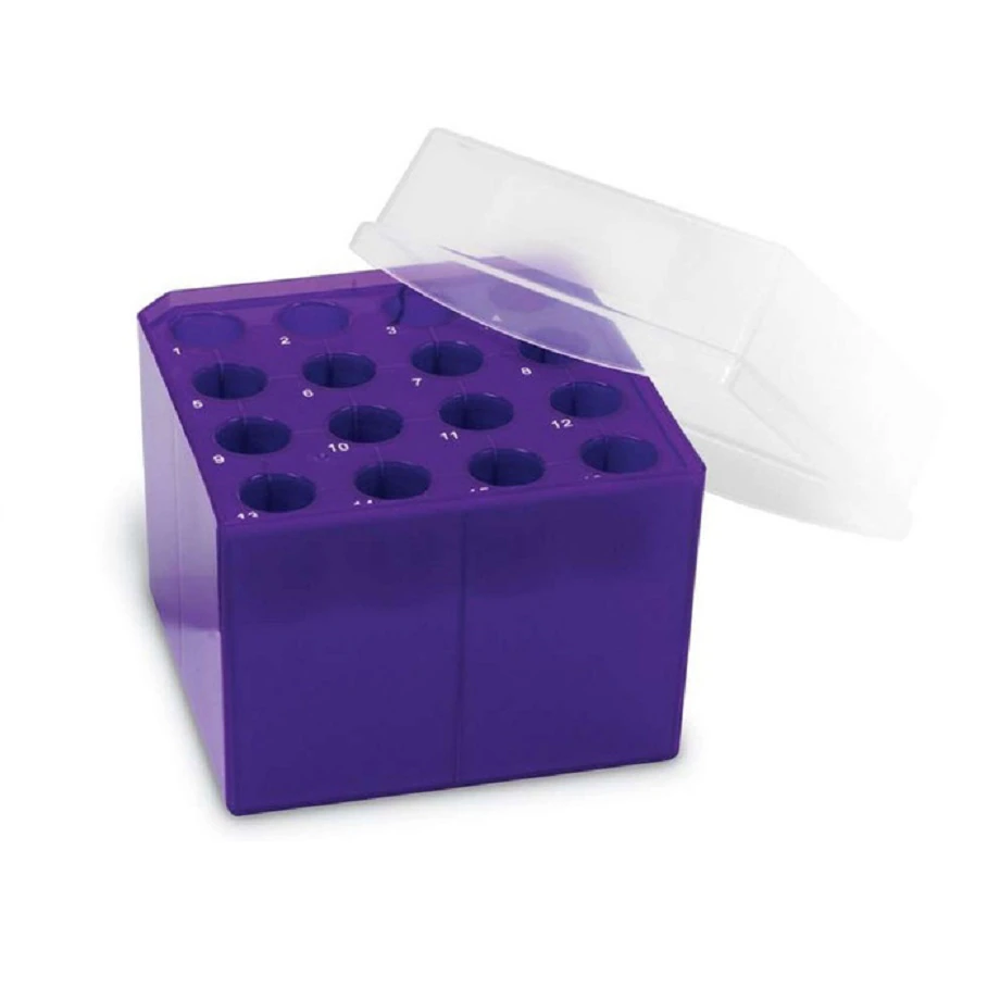 Heathrow Scientific Cube Tube Rack, Polypropylene, 16-Place for 15mL Tubes, Purple, 5/Pack