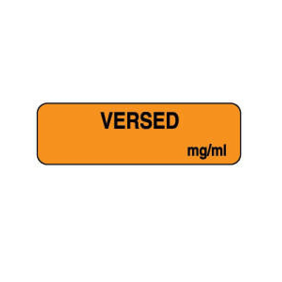 Precision Dynamics Anesthesia Label, Versed (mg/mL), Orange, Paper, 3/8" x 1-1/4", 1-1/2" Core, 1000/Roll