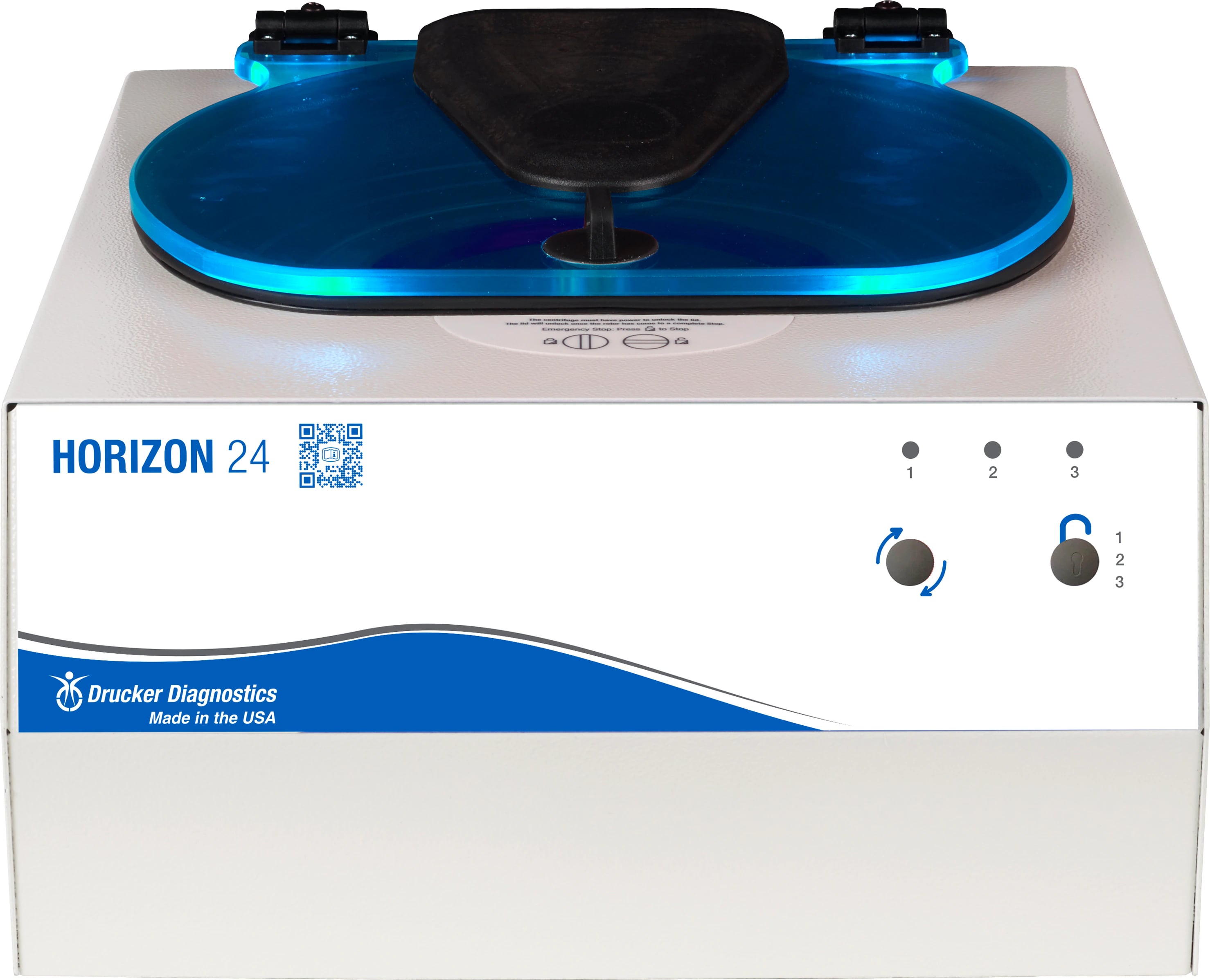Drucker Diagnostics Horizon 24 Routine Centrifuge, 24x3-10mL, 3400rpm, Horizontal Rotor, 3 Preset Cycles