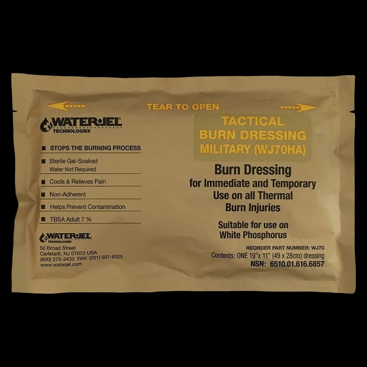 Safeguard Tactical Military Gel Burn Dressing, 19" x 11", Sterile, 20/Case