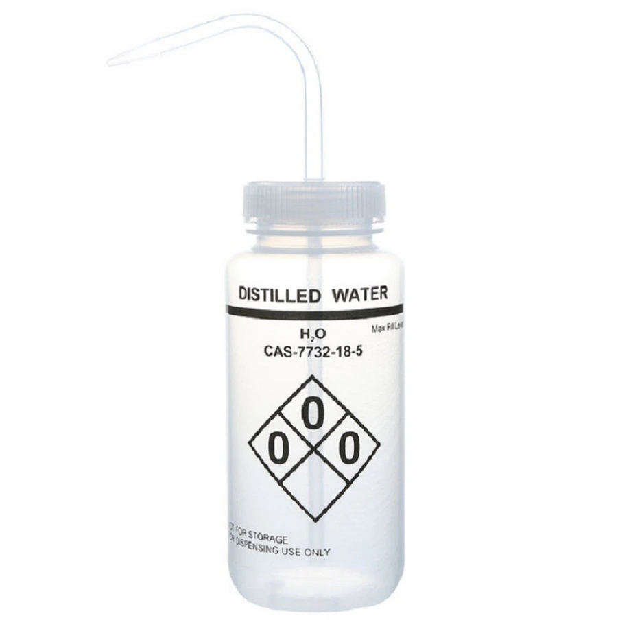 Heathrow Scientific Safety Labeled Wash Bottle, Wide Mouth, Clear, 500mL, 6/Pk