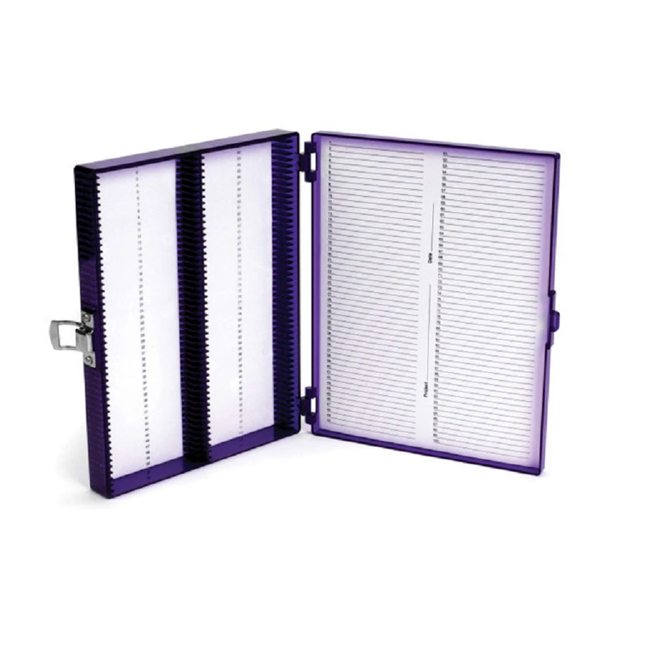 Heathrow Scientific Polycarbonate Microscope Slide Box, 100-Place, Purple, Each