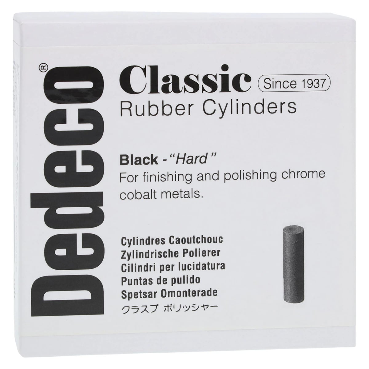 Dedeco Classic Rubber Polishers – Clasp Polish, Black, Hard, Cylinder, 15/16" x 1/4", 100/Pkg, #4590