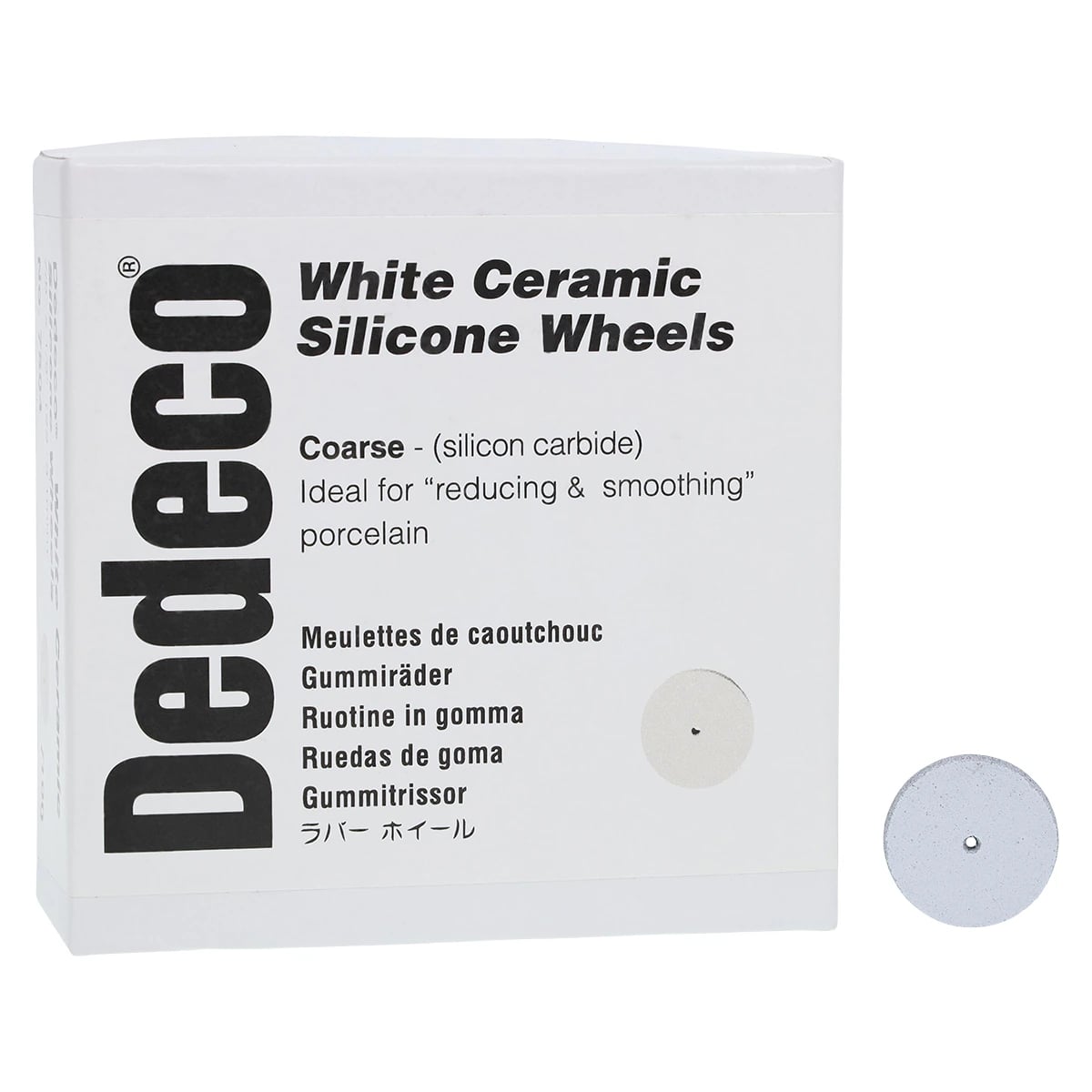 Dedeco Coarse Porcelain Silicone Polisher, Square-Edge Wheel, White, 7/8" x 1/8", 100/Box