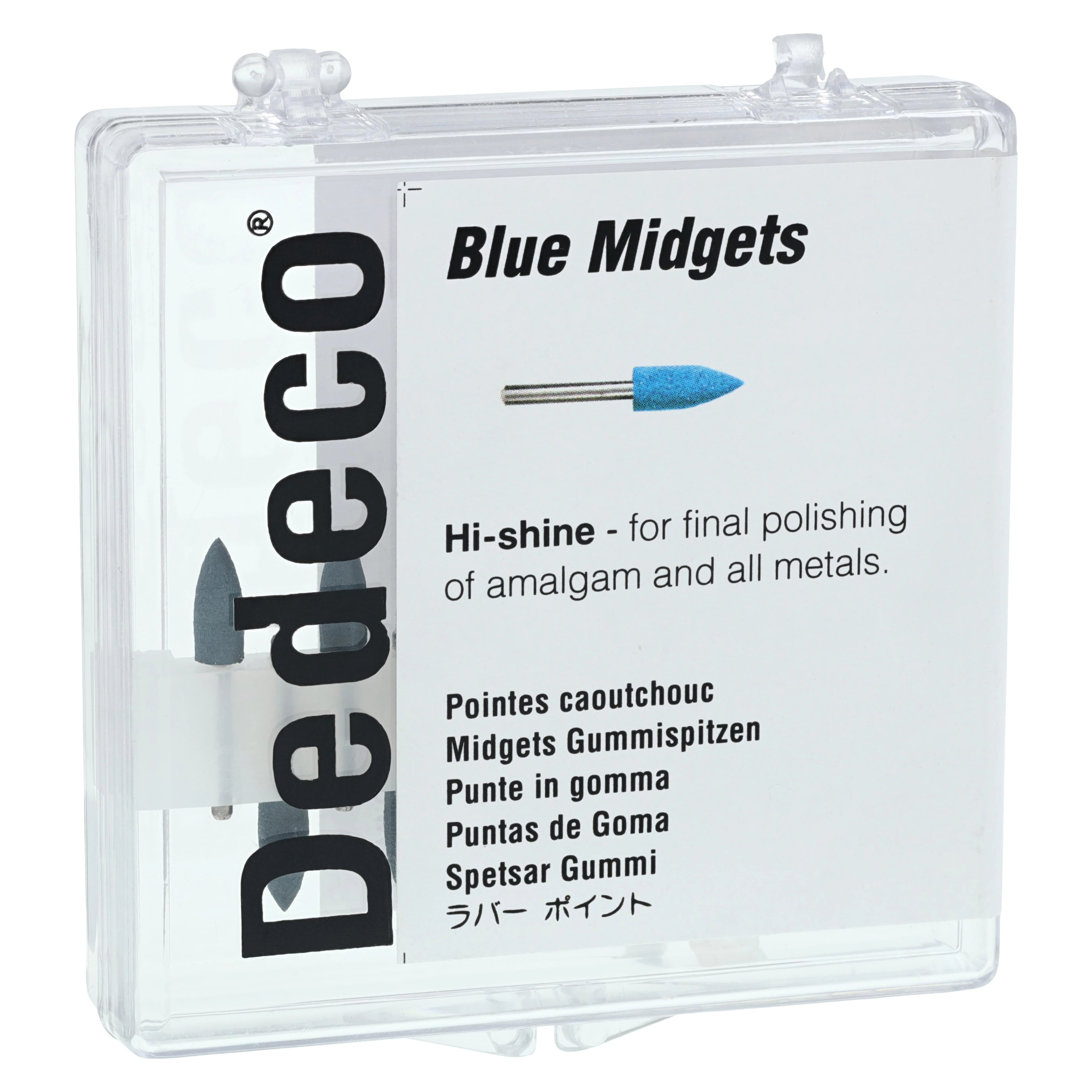 Dedeco Classic Midget Rubber Polisher, #138 Blue, Hi-Glaze, FG (Friction Grip) 1/16" Shank, 12/Box, 4683
