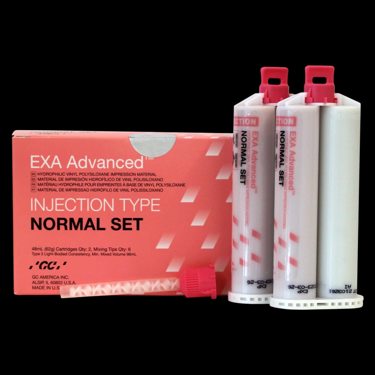 GC America EXA Advanced VPS Injection Impression Material, Normal Set, Light Body, 48 mL Cartridges, 2/Pk, 137119