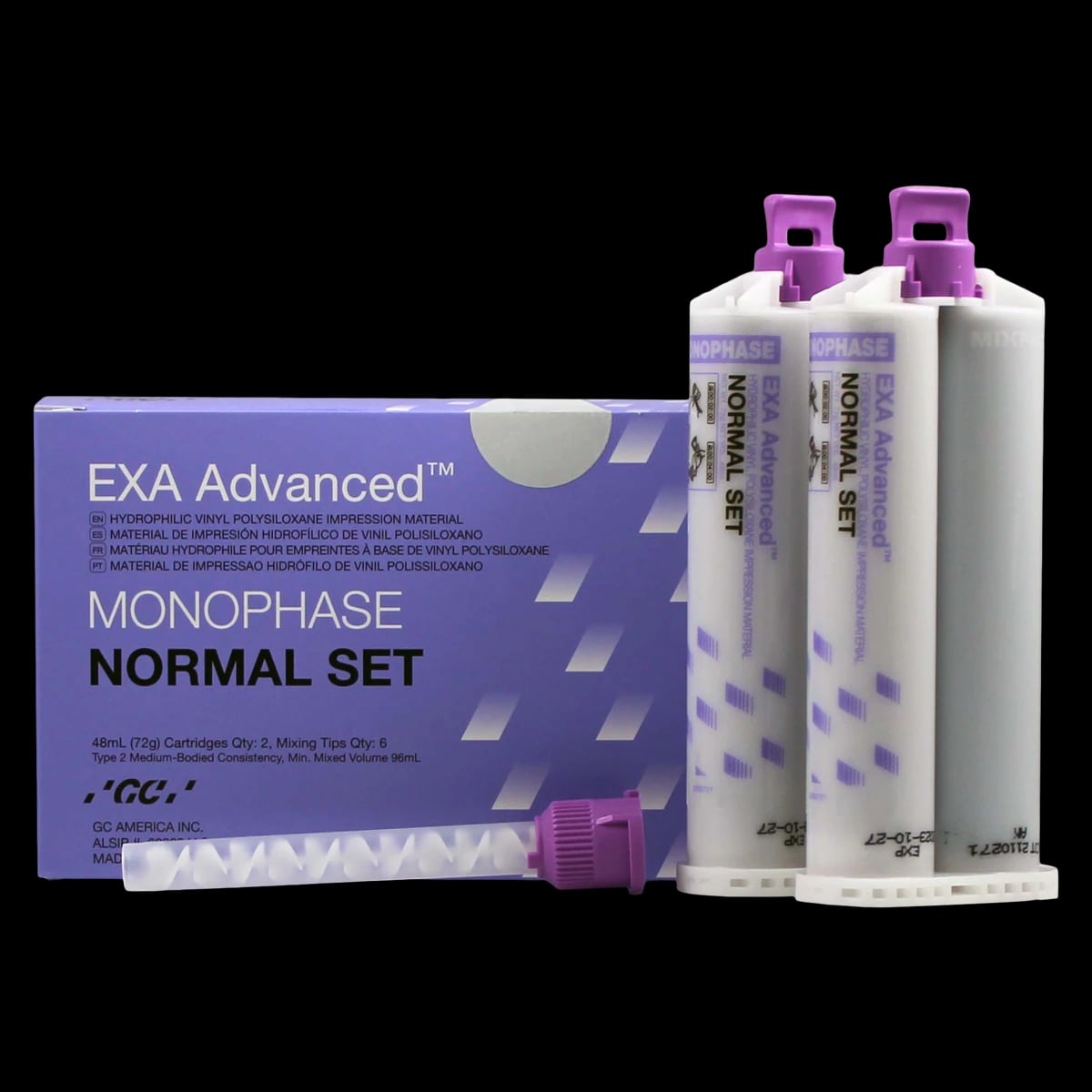 GC America EXA Advanced VPS Monophase Impression Material, Normal Set, 48 mL Cartridges, 2/Pk, 137118