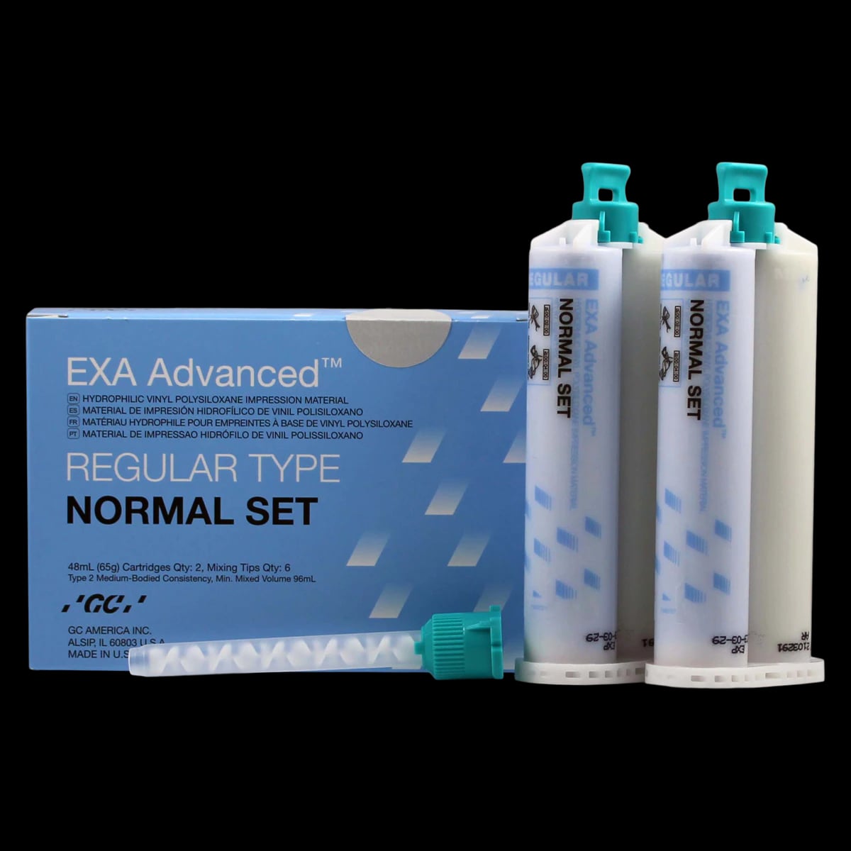 GC America EXA Advanced VPS Regular Body Normal-Set Impression Material, 48 mL Cartridges, 2/Pk, 137117