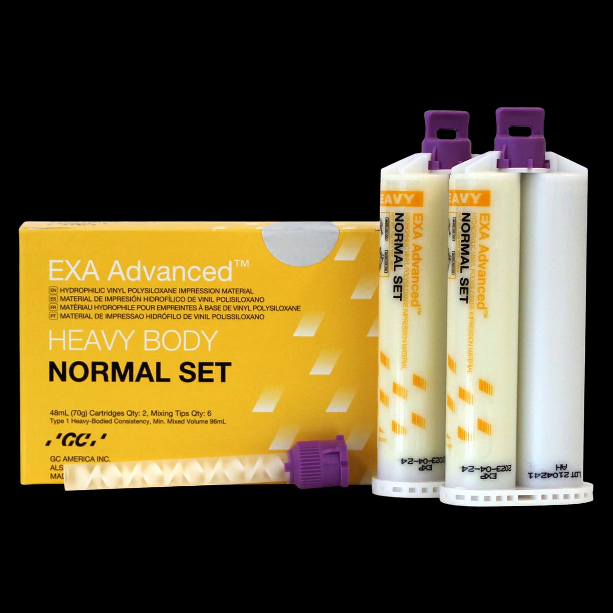 EXA Advanced VPS Heavy Body Normal Set Impression Material Value Pack, 8 x 48 mL Cartridges with 24 Mixing Tips, 138116