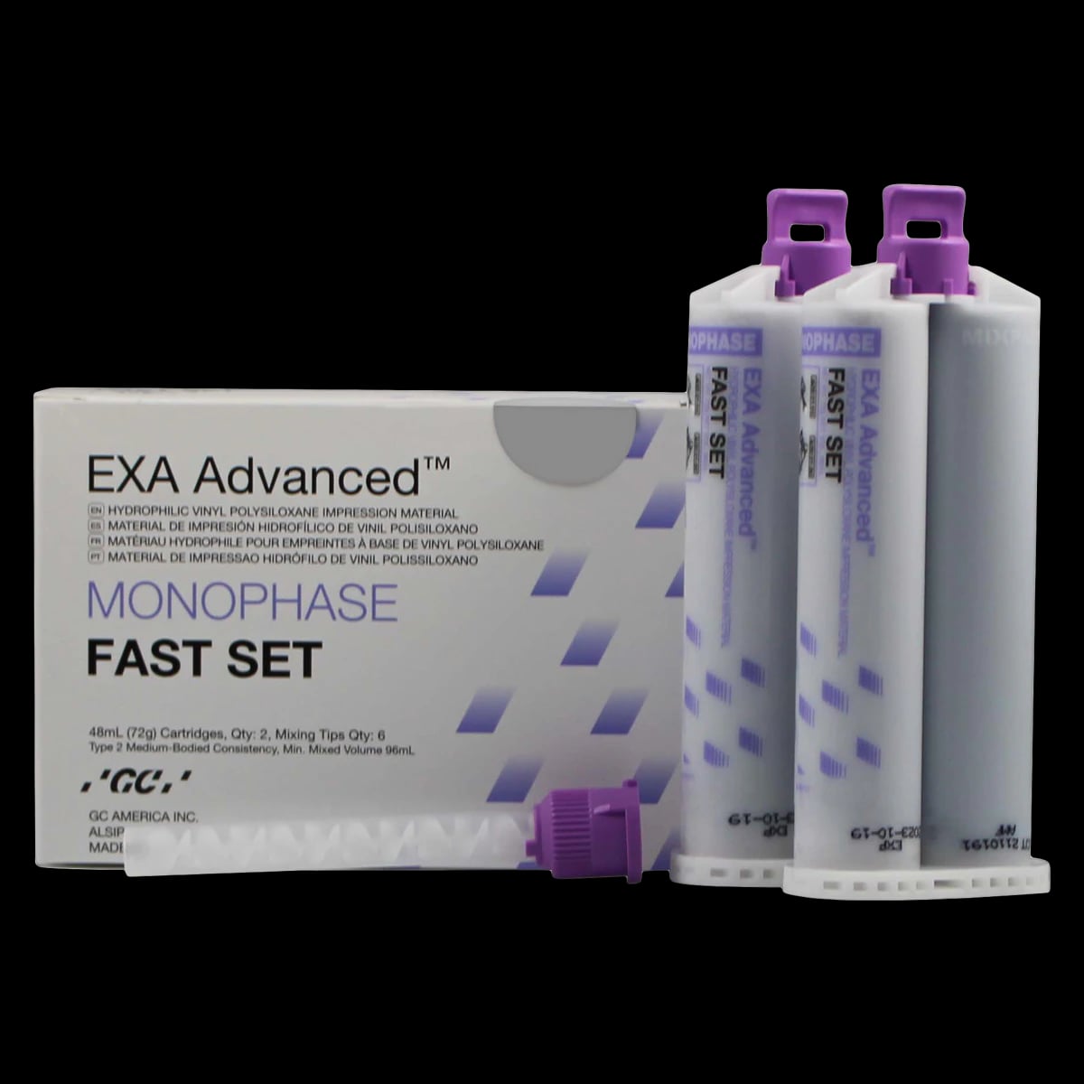 GC America EXA Advanced VPS Monophase Fast-Set Impression Material, 48 mL Cartridges, 8/Pk, 138112