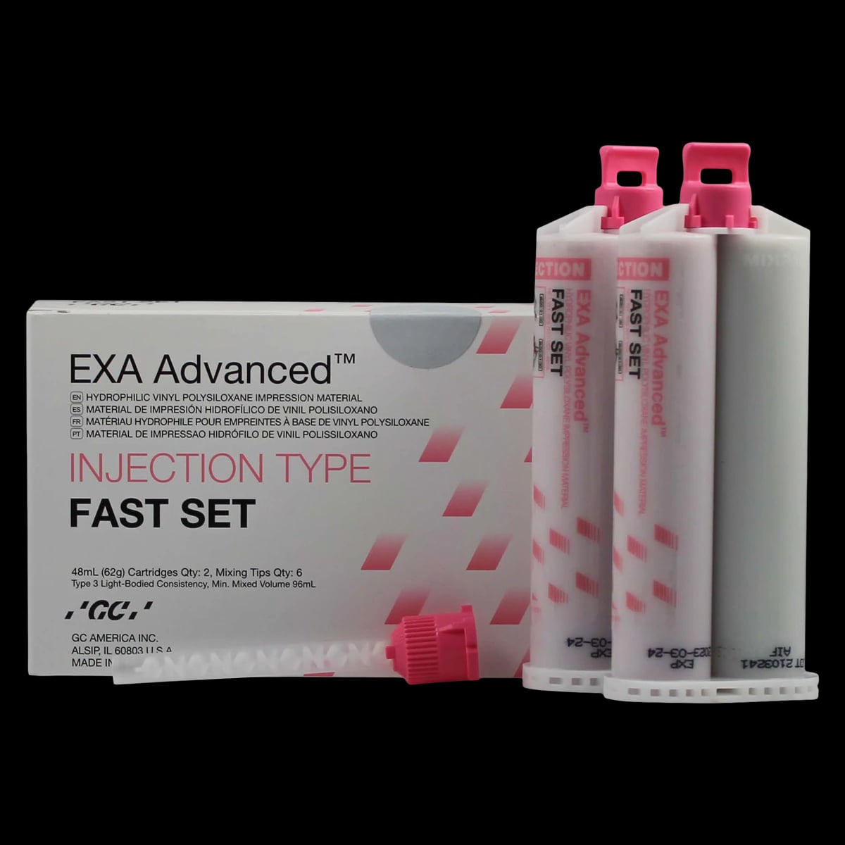 GC America EXA Advanced VPS Injection Fast-Set Impression Material, 48mL Cartridges, 8/Pk, 138113