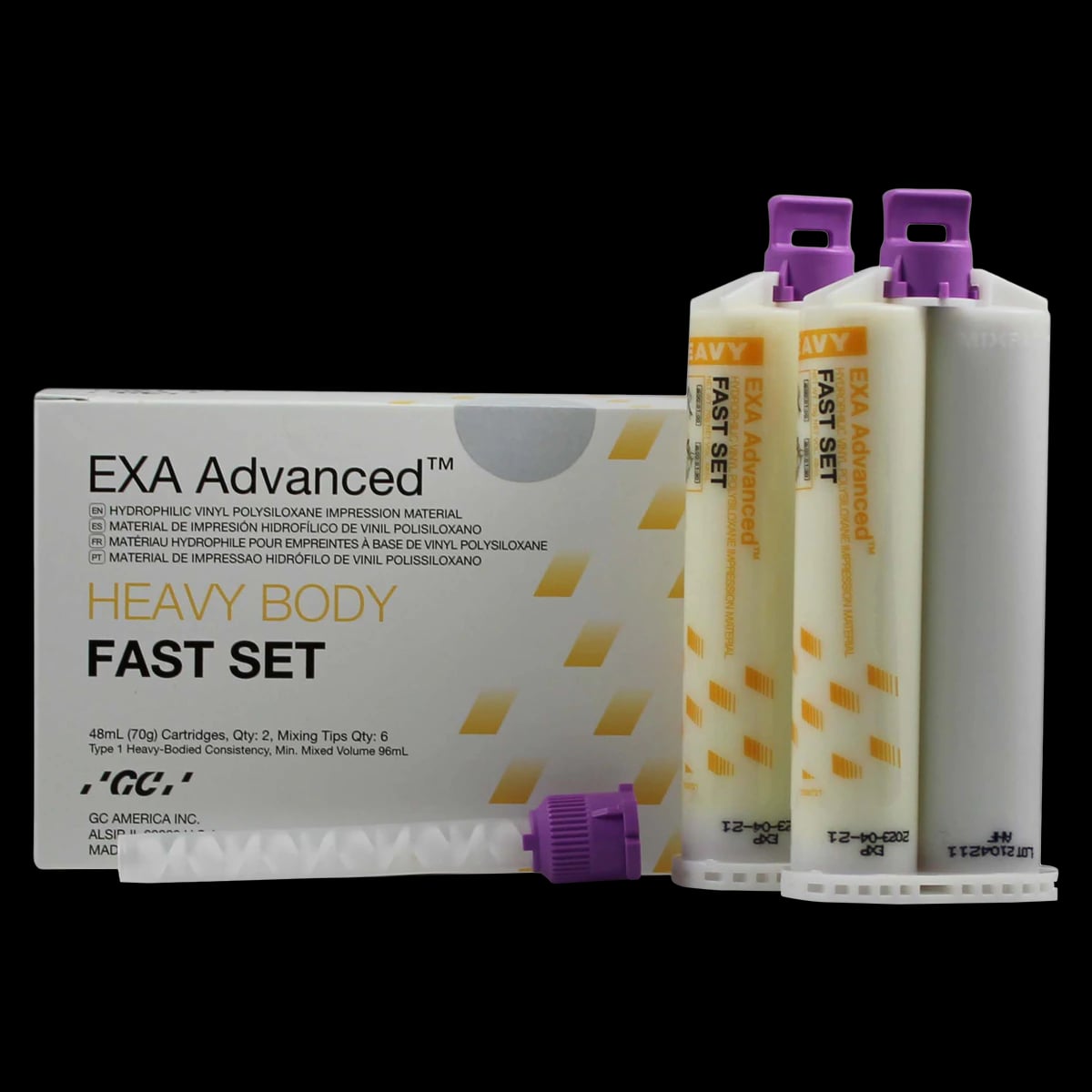 GC America EXA Advanced VPS Heavy Fast-Set Impression Material, 48 mL Cartridges, 8/Pk, 138110