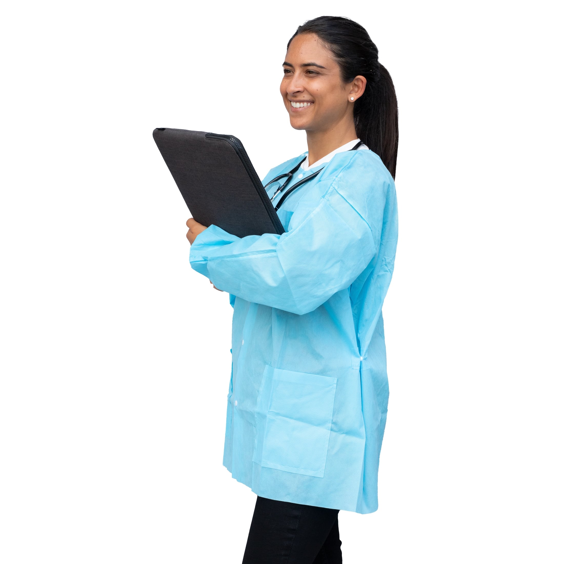 Dukal FitMe Disposable Lab Jacket, Sky Blue, Large, 10/Pack, UGJ-6501-L