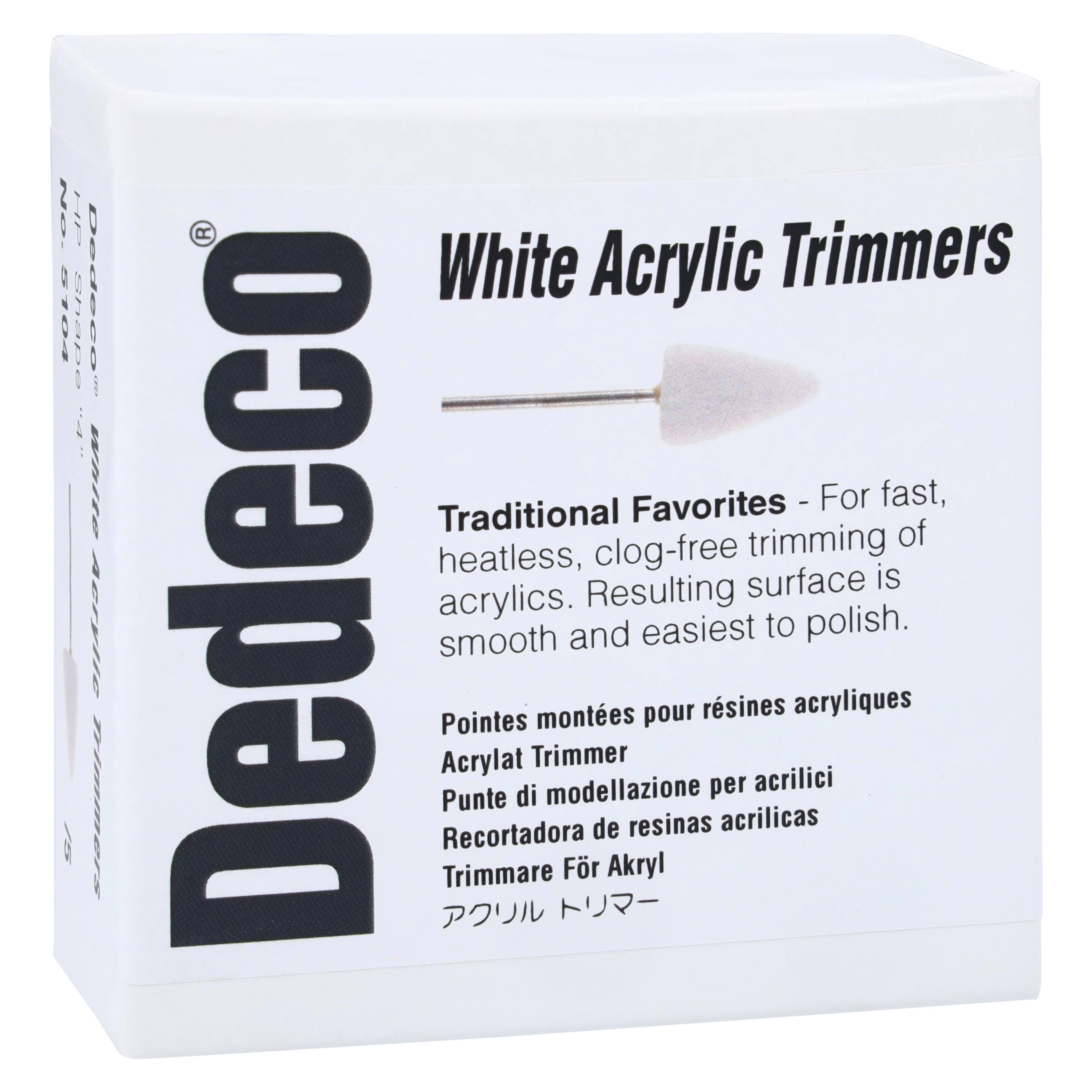 Dedeco Acrylic HP Trimmers, White, Shape #4, Medium Grit, 3/32" (2.35mm) Shank, 5/Box, 5104