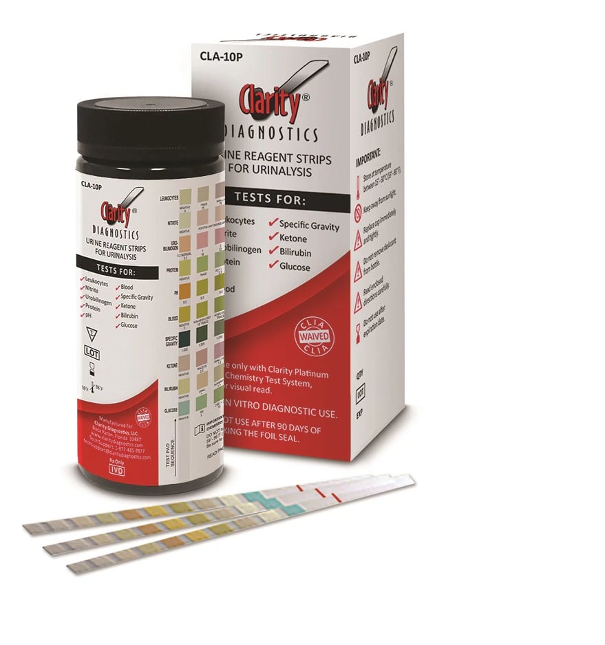 Clarity Platinum 10SG Urinalysis Reagent Strips, 100/Box, for Clarity Platinum Series Urine Analyzer