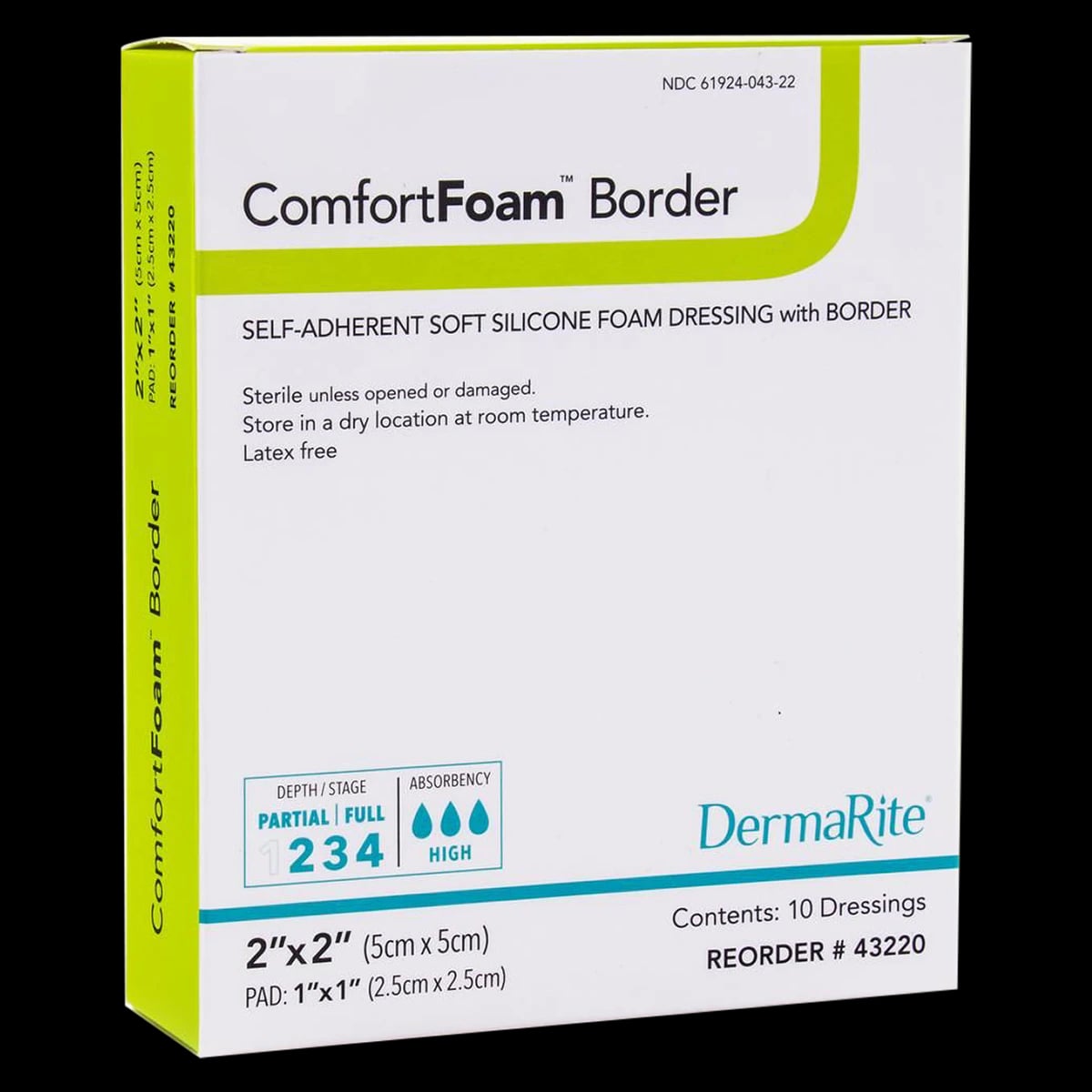 ComfortFoam Silicone Foam Border Dressing, 2x2", Sterile, Self-Adherent, Highly Absorbent