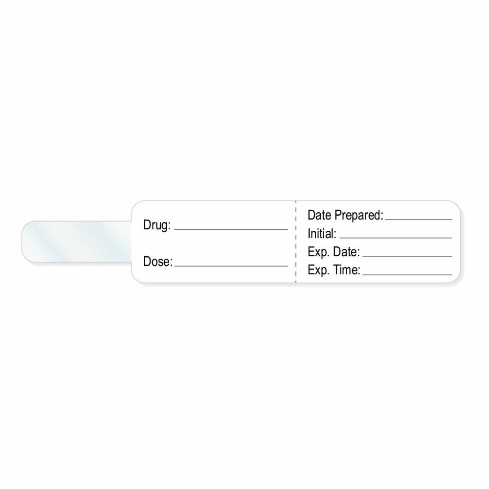 Precision Dynamics Flag Label for Syringes, Blank, White, 4 x 3/4", 1" Core, 200/Roll
