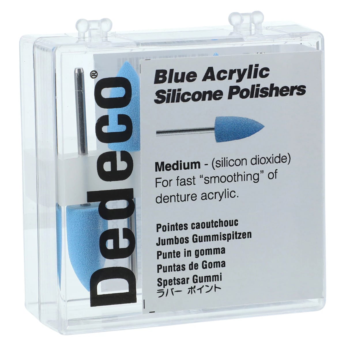 Dedeco Silicone Jumbos Acrylic Polisher, Shape D, Light Blue, Medium Grit, HP 3/32" Shank, 5/Box