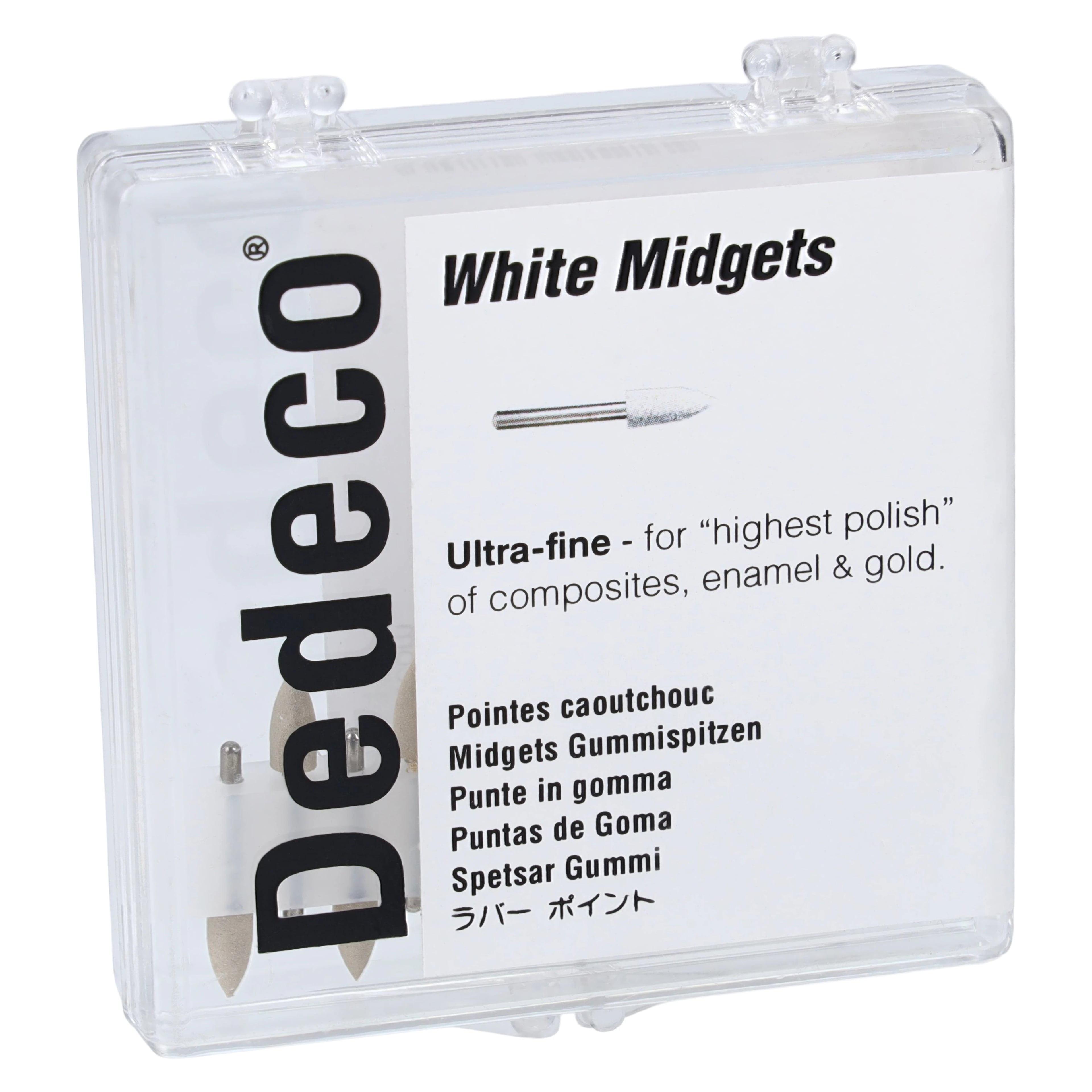 Dedeco Classic Midget Rubber Polisher, White, Ultra-Fine, FG Mini, 12/Bx, 4780
