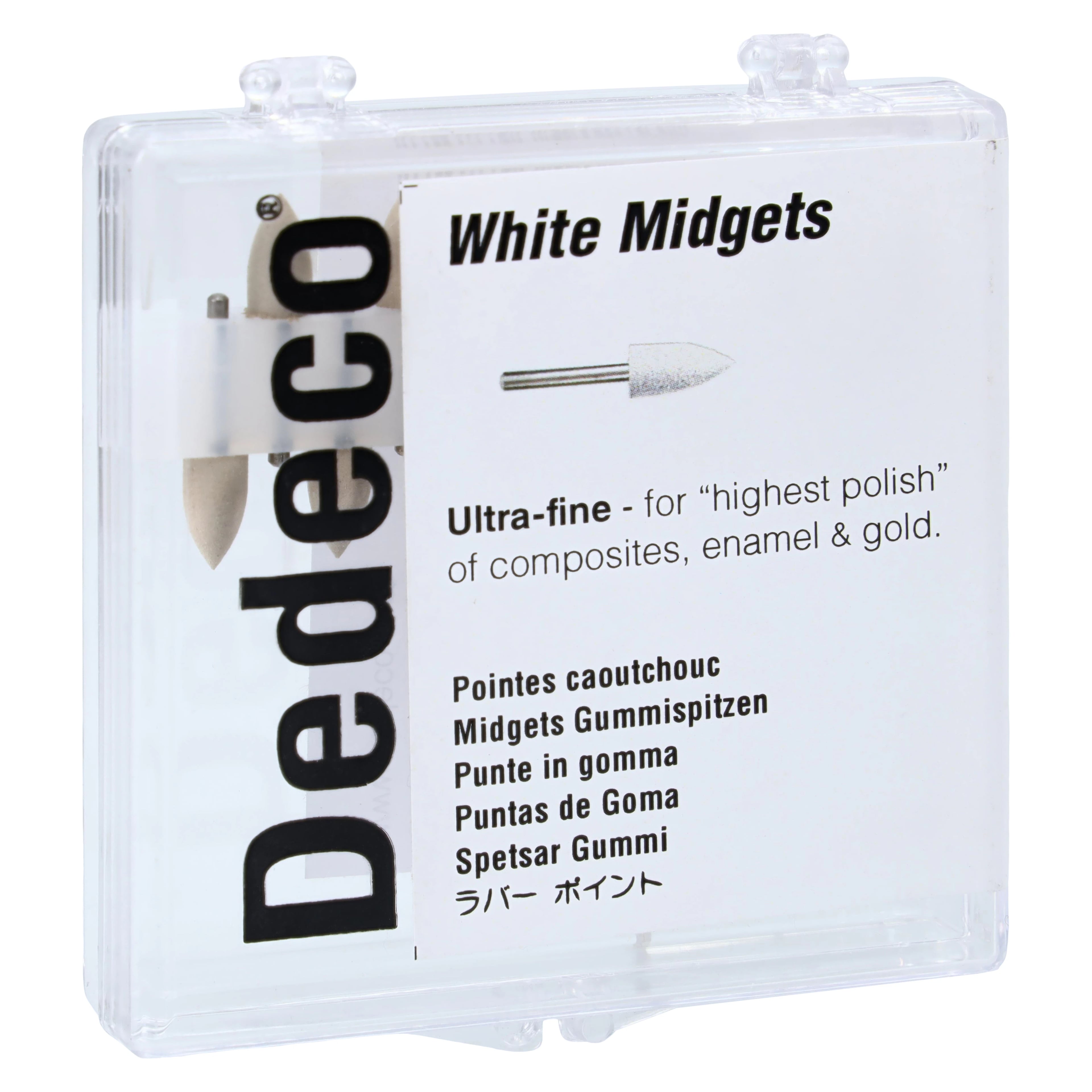 Dedeco Classic Midget Rubber Polisher, White, Ultra-Fine, Shape #15, FG 1/16" Shank, 12/Box, 4782