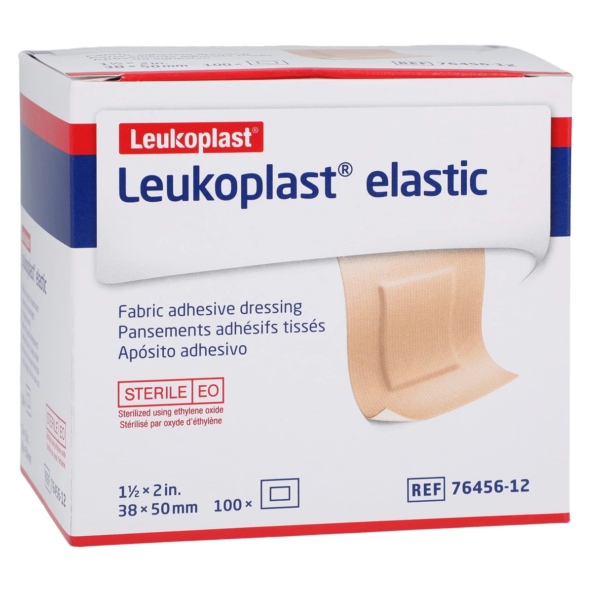 Leukoplast Adhesive Bandage, Elastic/Fabric, 1.5" x 2", Tan, Sterile, 100/Box