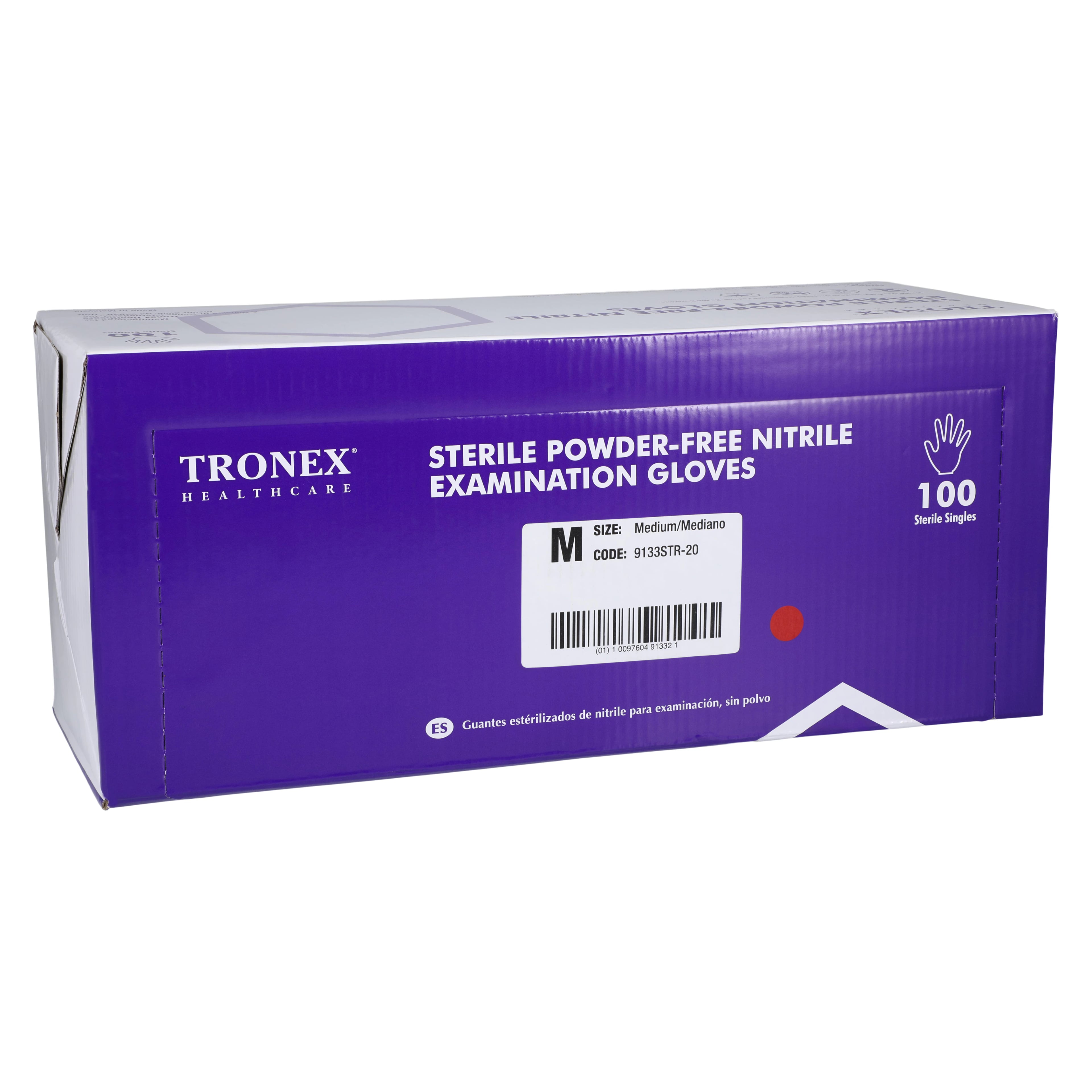 Tronex International Sterile Nitrile Exam Gloves, Medium, Blue, 100/Box
