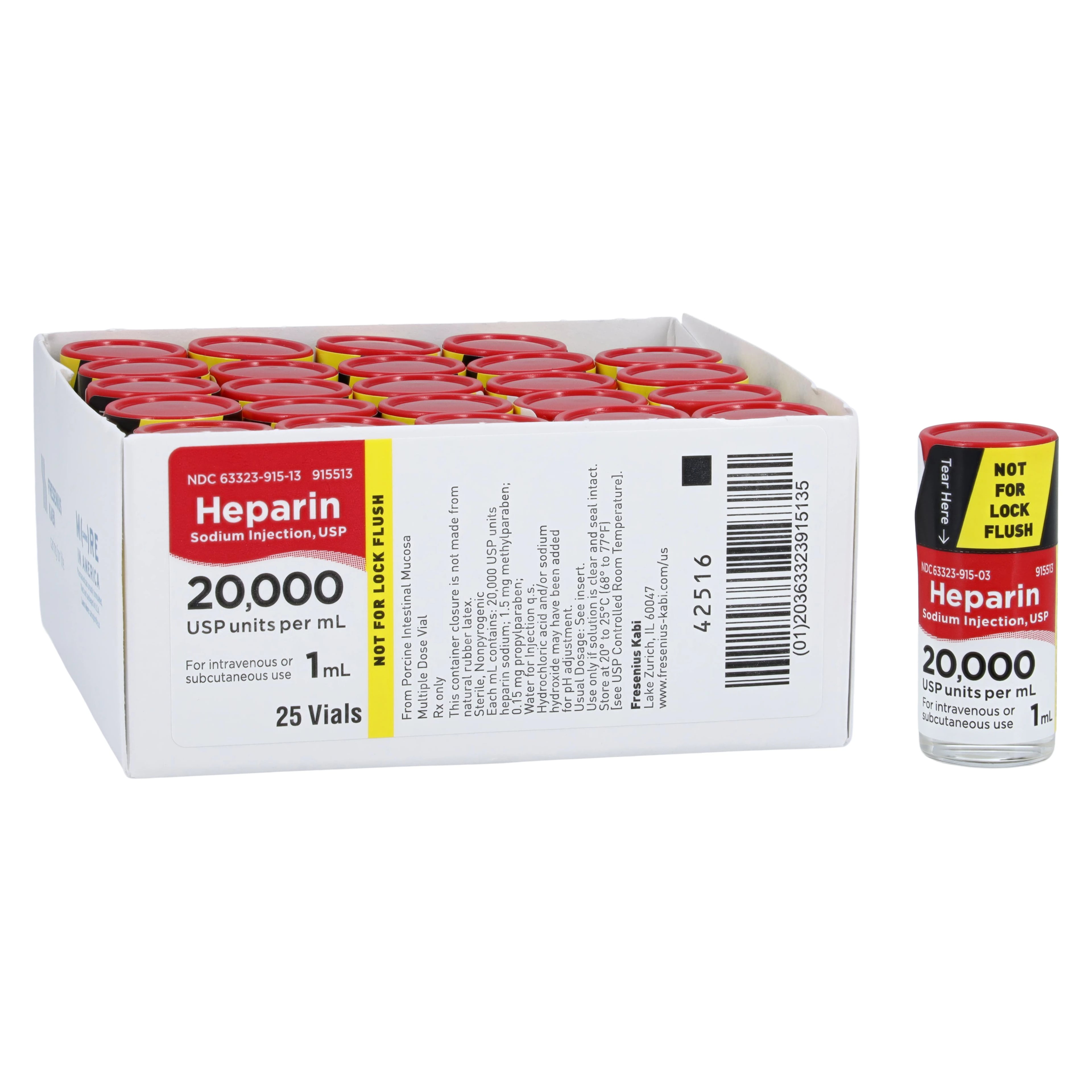 Heparin Sodium Injection, 20,000 USP Units/mL, Multiple-Dose Vial, 1 mL, 25/Package
