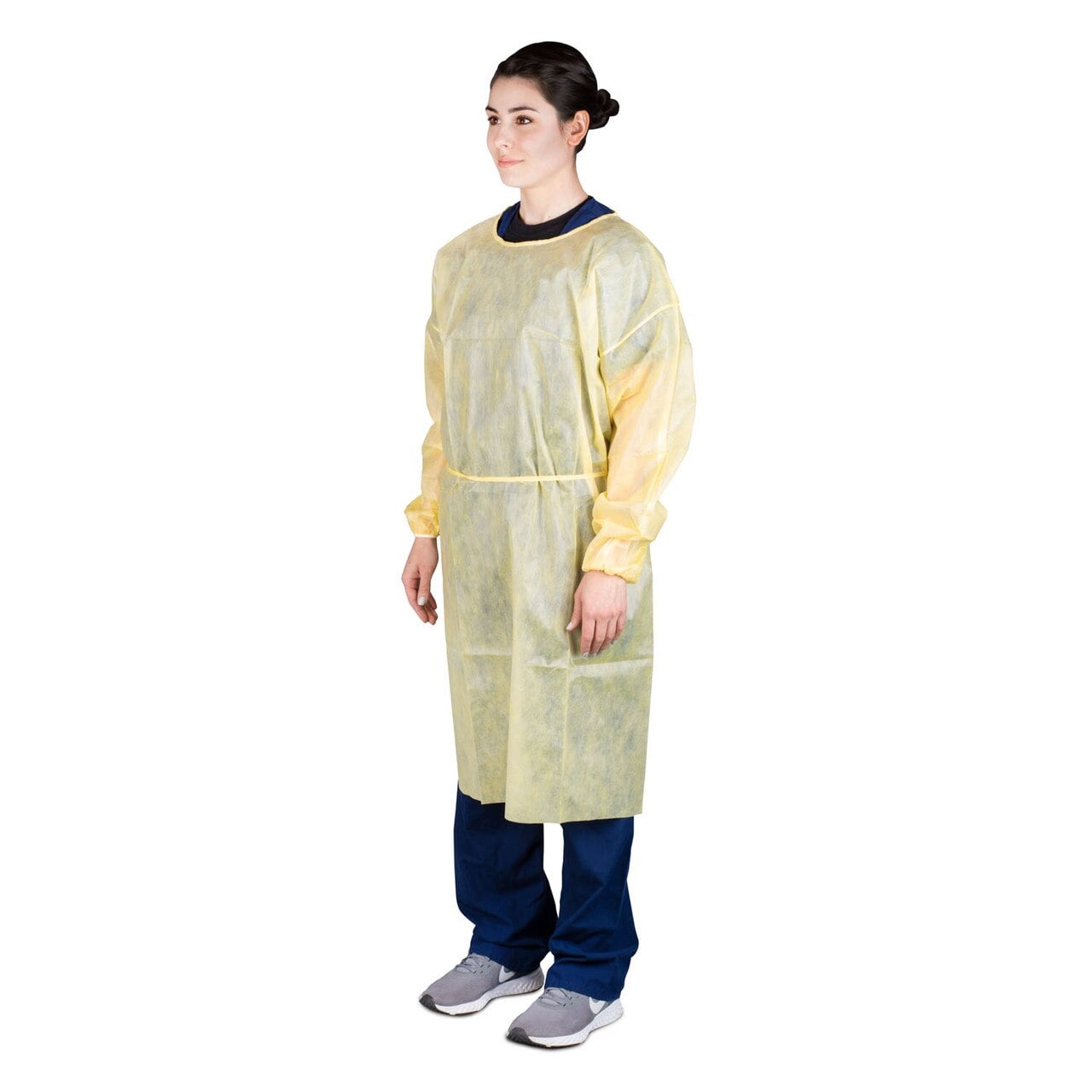 Dukal SMS Isolation Gown, Universal Size, Yellow, Neck/Waist Ties, Elastic Wrist, 100/Case