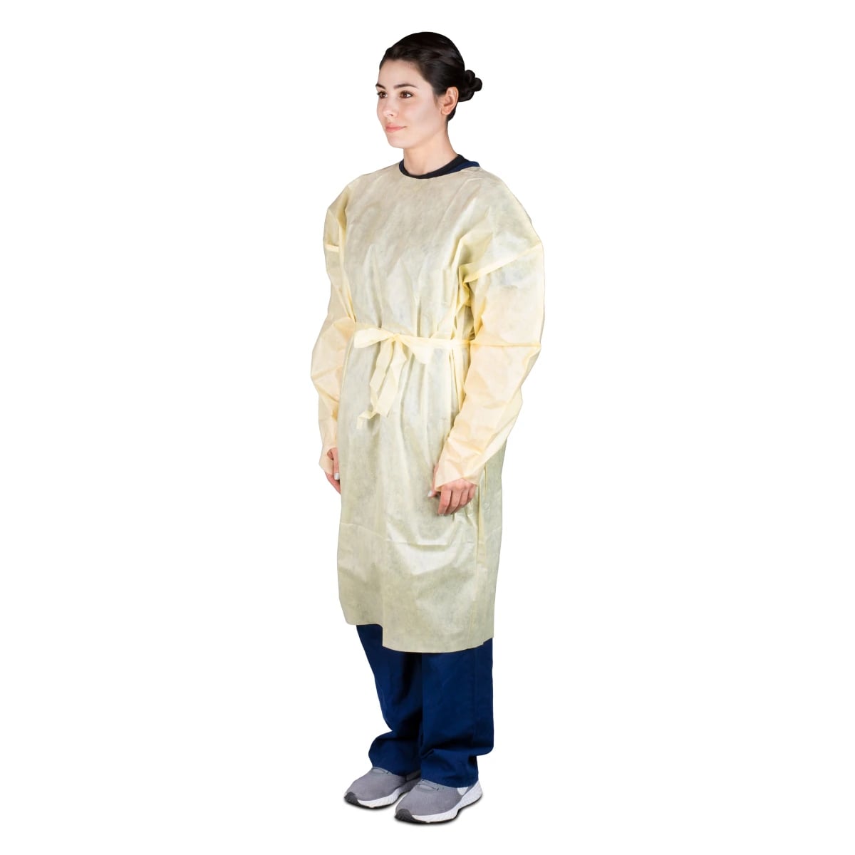 Dukal Isolation Gown, AAMI Level 2, SMS, Yellow, Elastic Thumb Loop Wrist, 10 per Bag, Case of 10 Bags