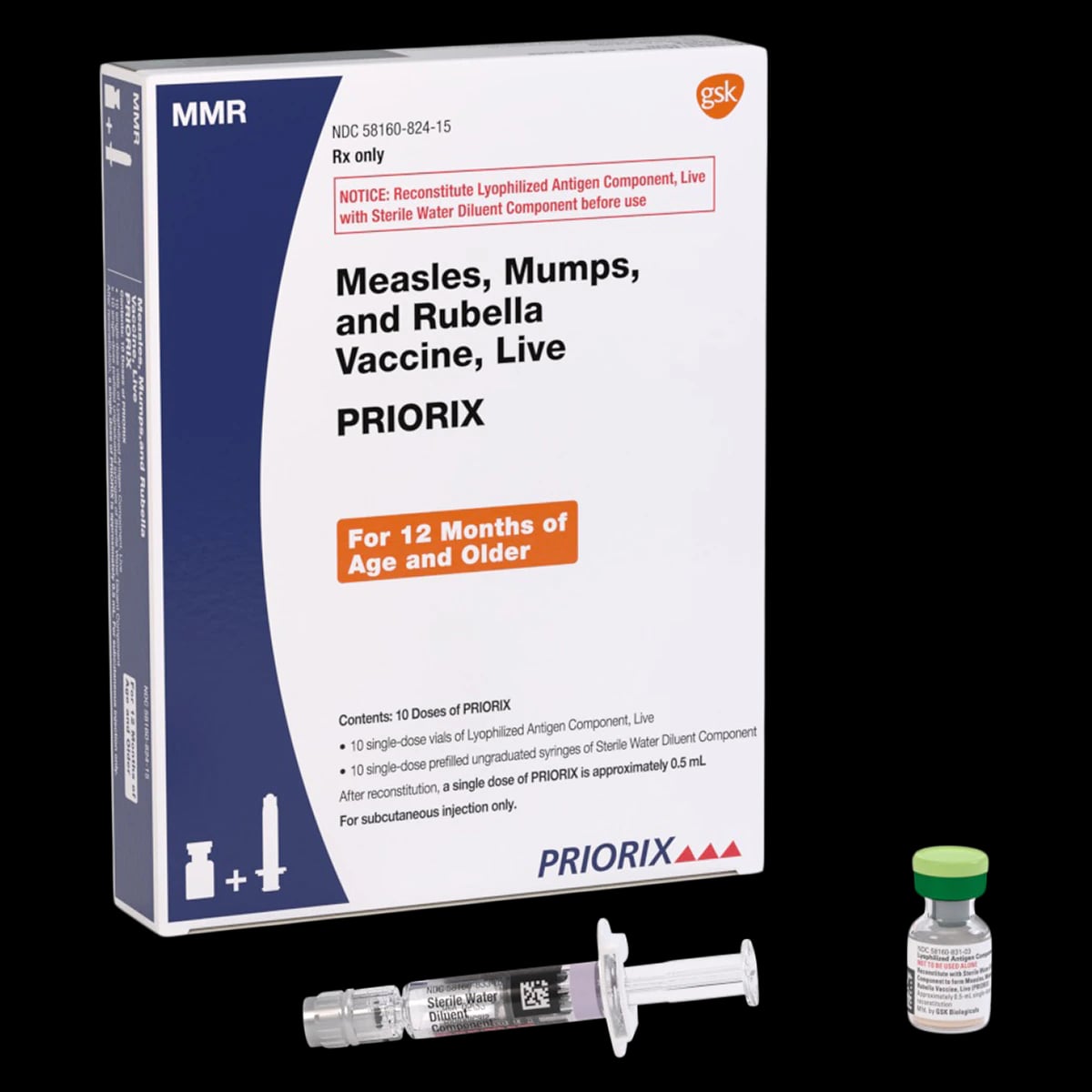 Priorix Measles, Mumps, and Rubella Vaccine, Live, 0.5 mL Single-Dose Vial, 10/Box