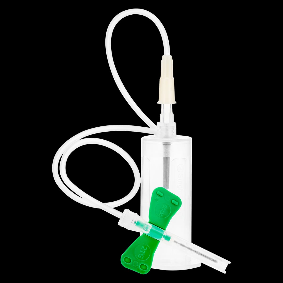 Sol-Millennium Medical Winged Blood Collection Needle, 21G x 1-3/4", Green Safety Shield, 25/Box
