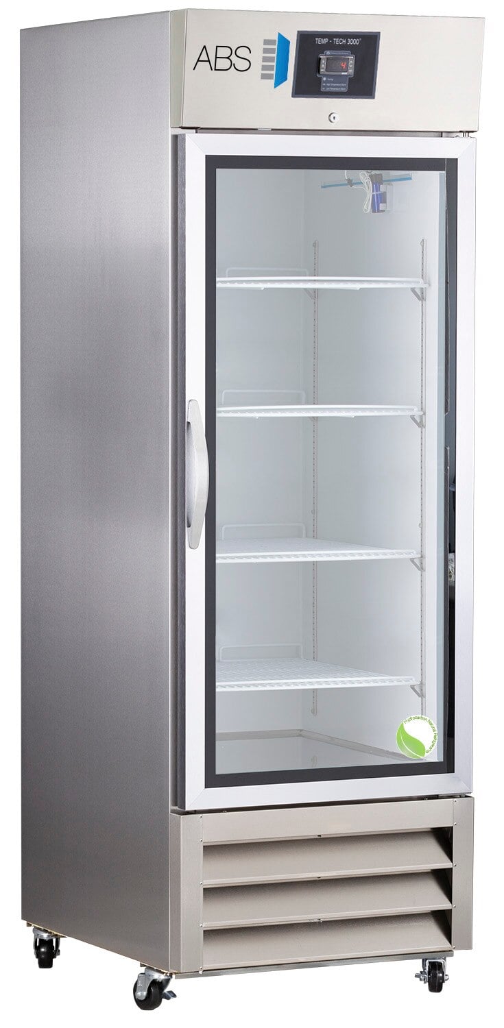 American Biotech Supply Laboratory Refrigerator, 23 Cu Ft, Glass Door, Right Hinge, 1 to 10°C
