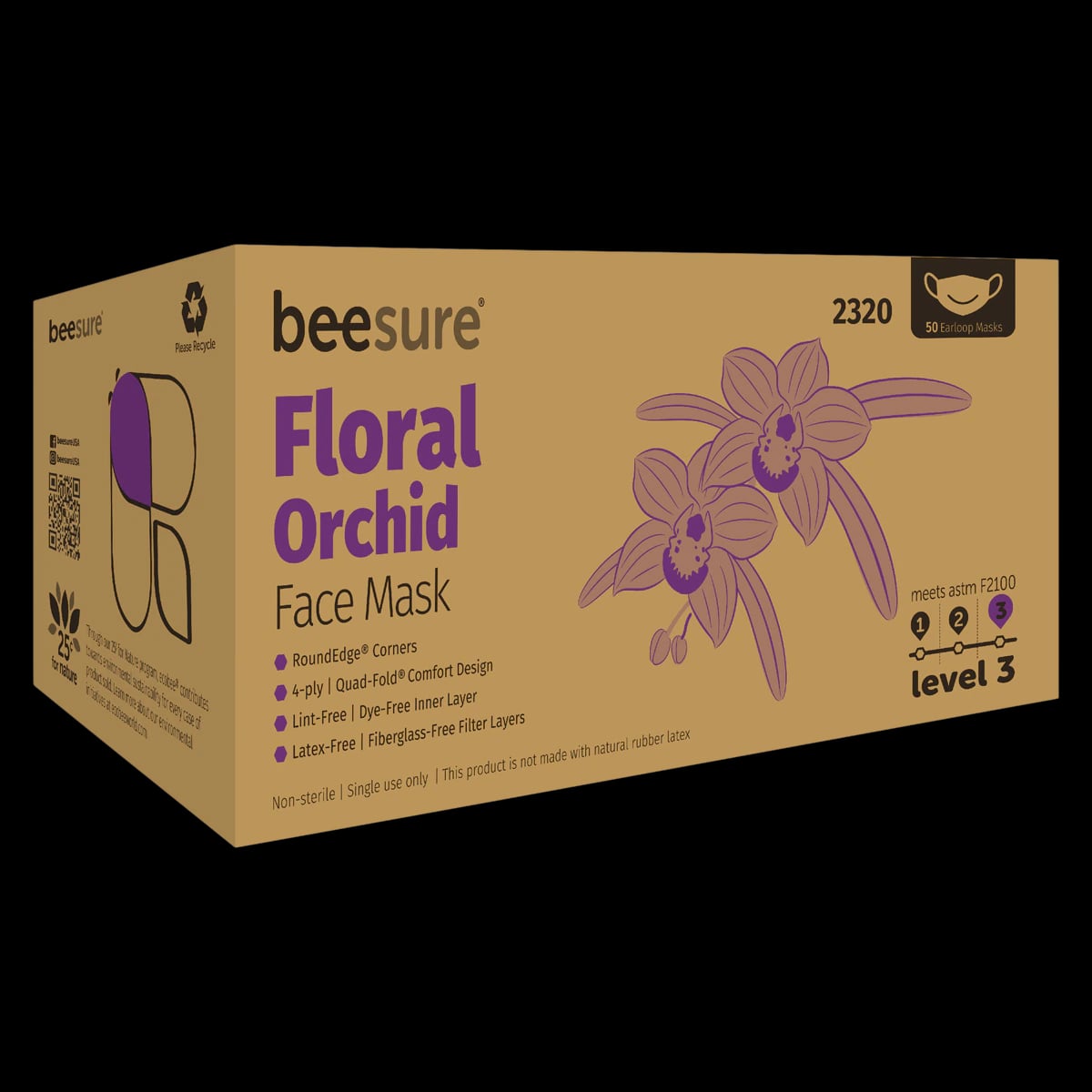 BeeSure Floral Earloop Face Mask, ASTM Level 3, Plumeria Blue, 50/Box, BE2310
