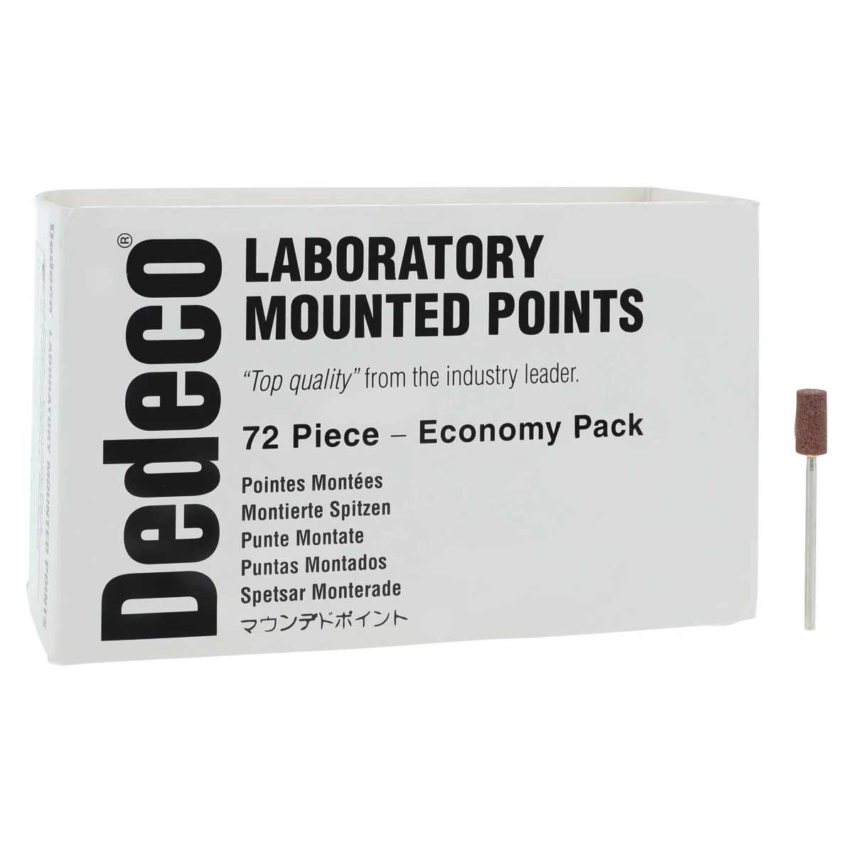 Dedeco Coarse Red Aluminum Oxide Lab Mounted Point, Large Barrel, HP 3/32" Shank, 72/Box