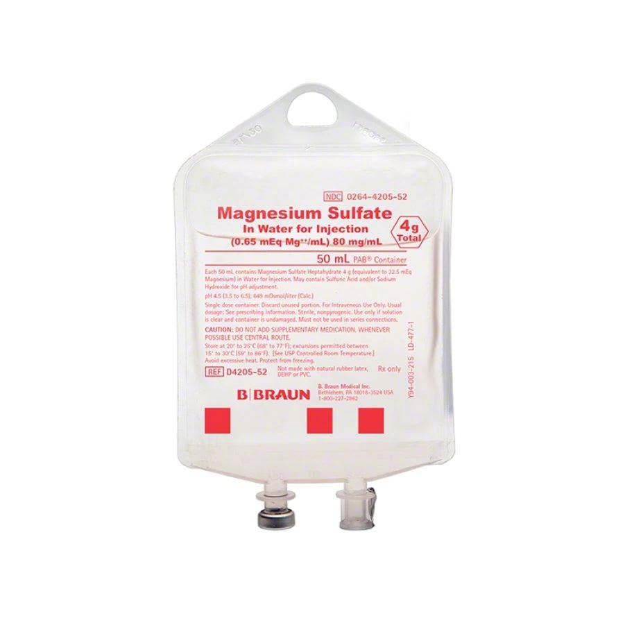 B. Braun Magnesium Sulfate in Water Injection, 40 mg/mL, 4 g/100 mL IV Bag, 24/Case